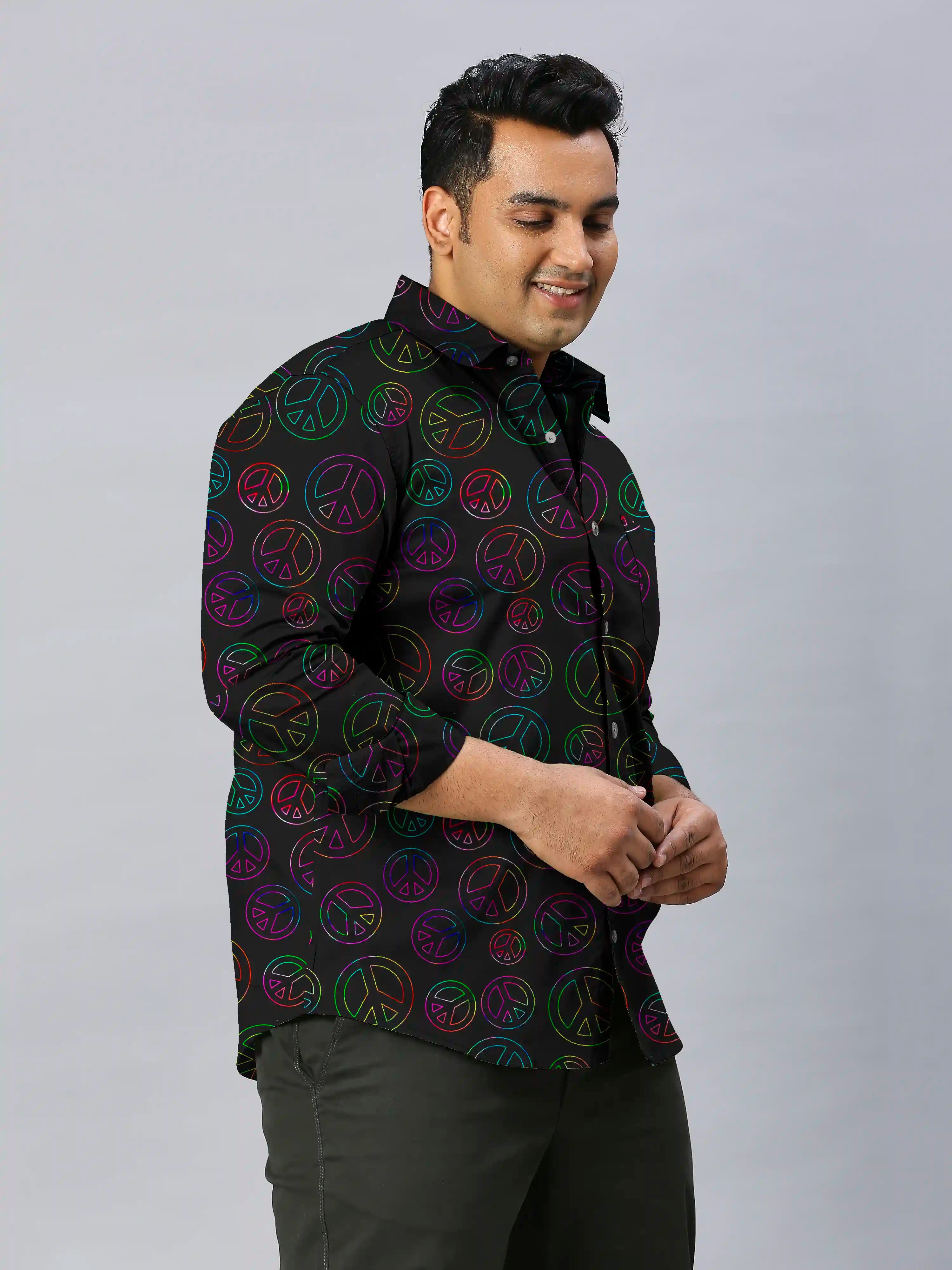 Peace Symbol Digital Printed Men's Plus Size Full Sleeve Shirt