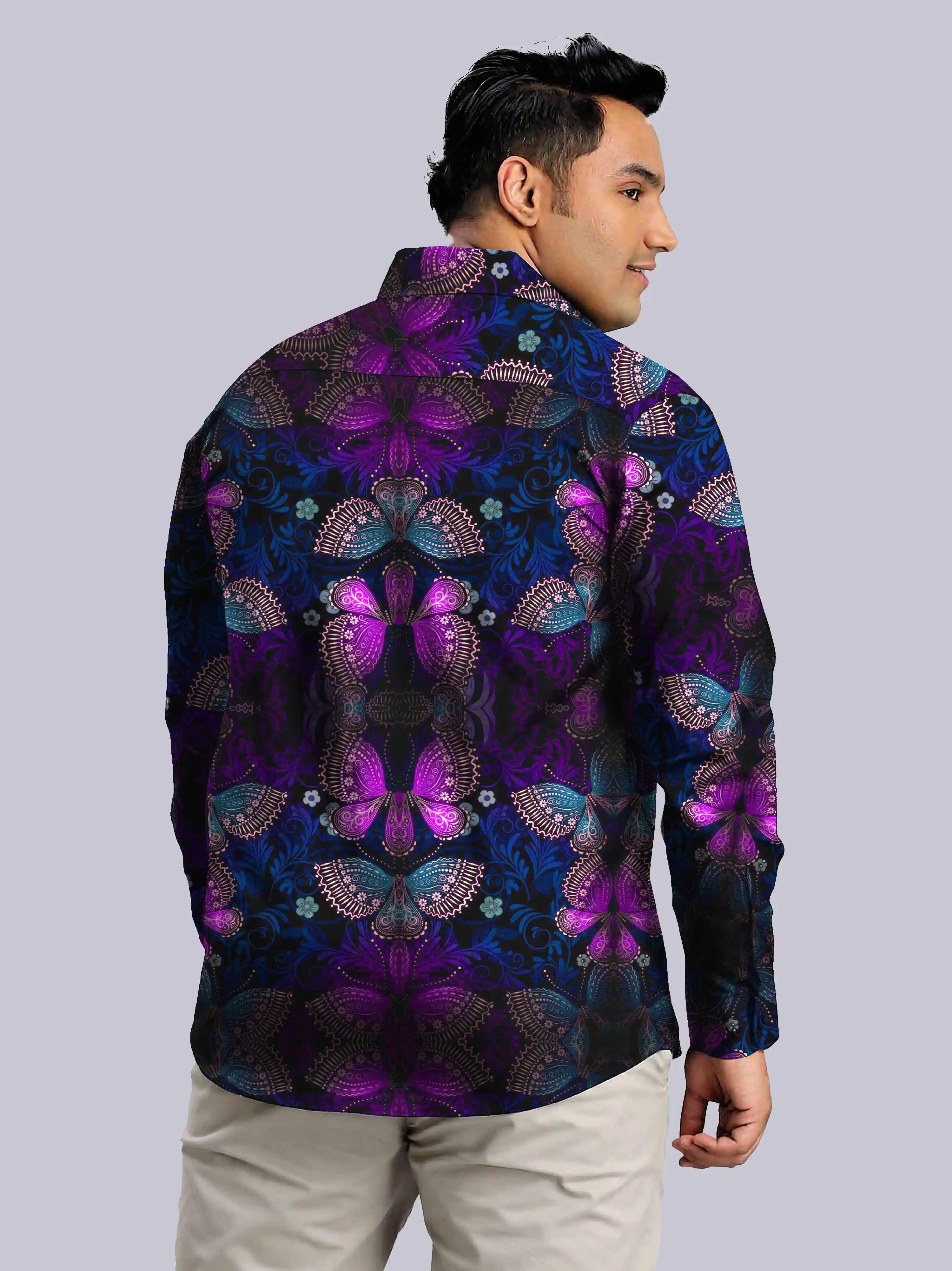 Floral Mandala Digital Printed Men's Plus Size Full Sleeve Shirt