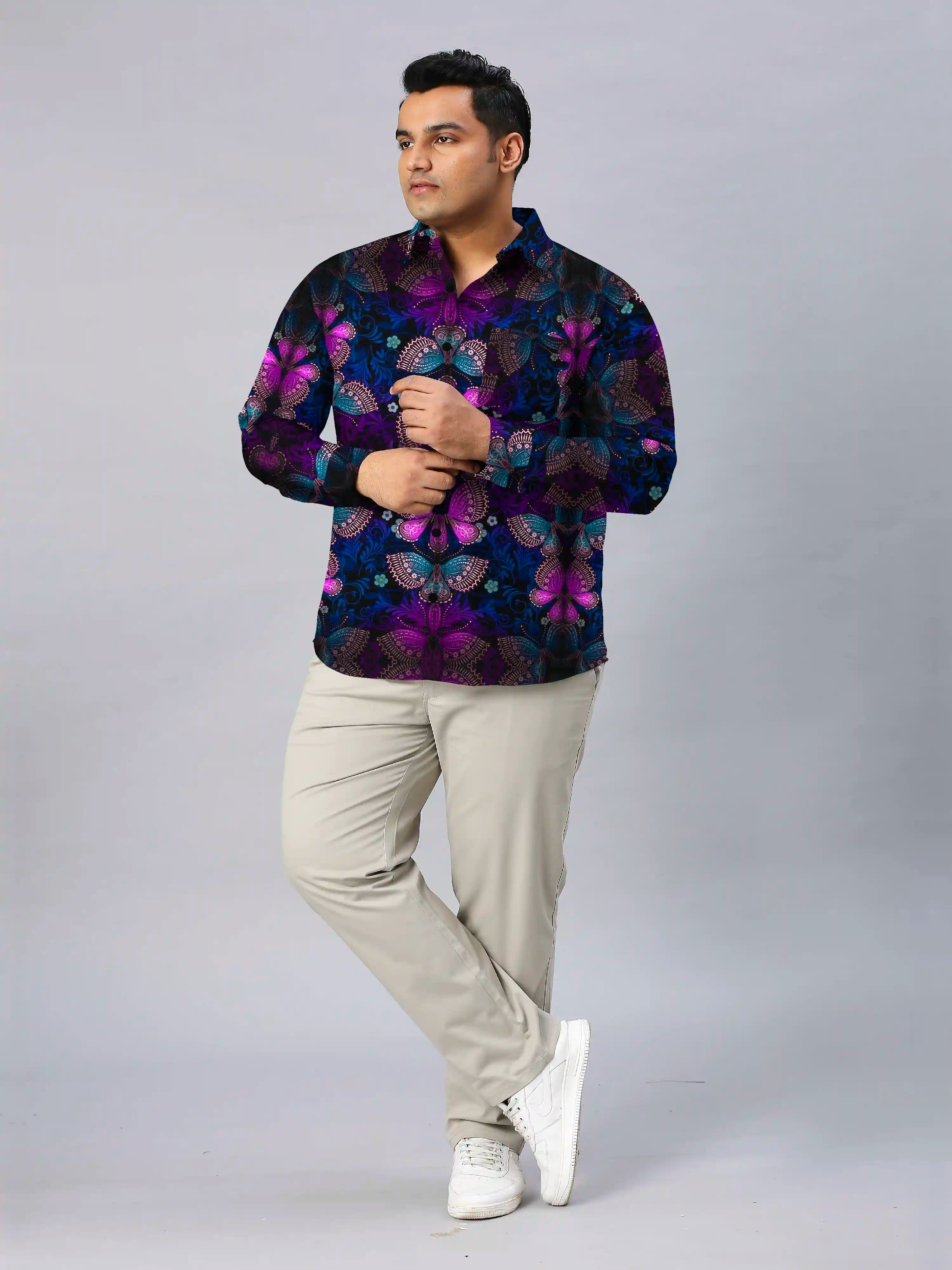 Floral Mandala Digital Printed Men's Plus Size Full Sleeve Shirt