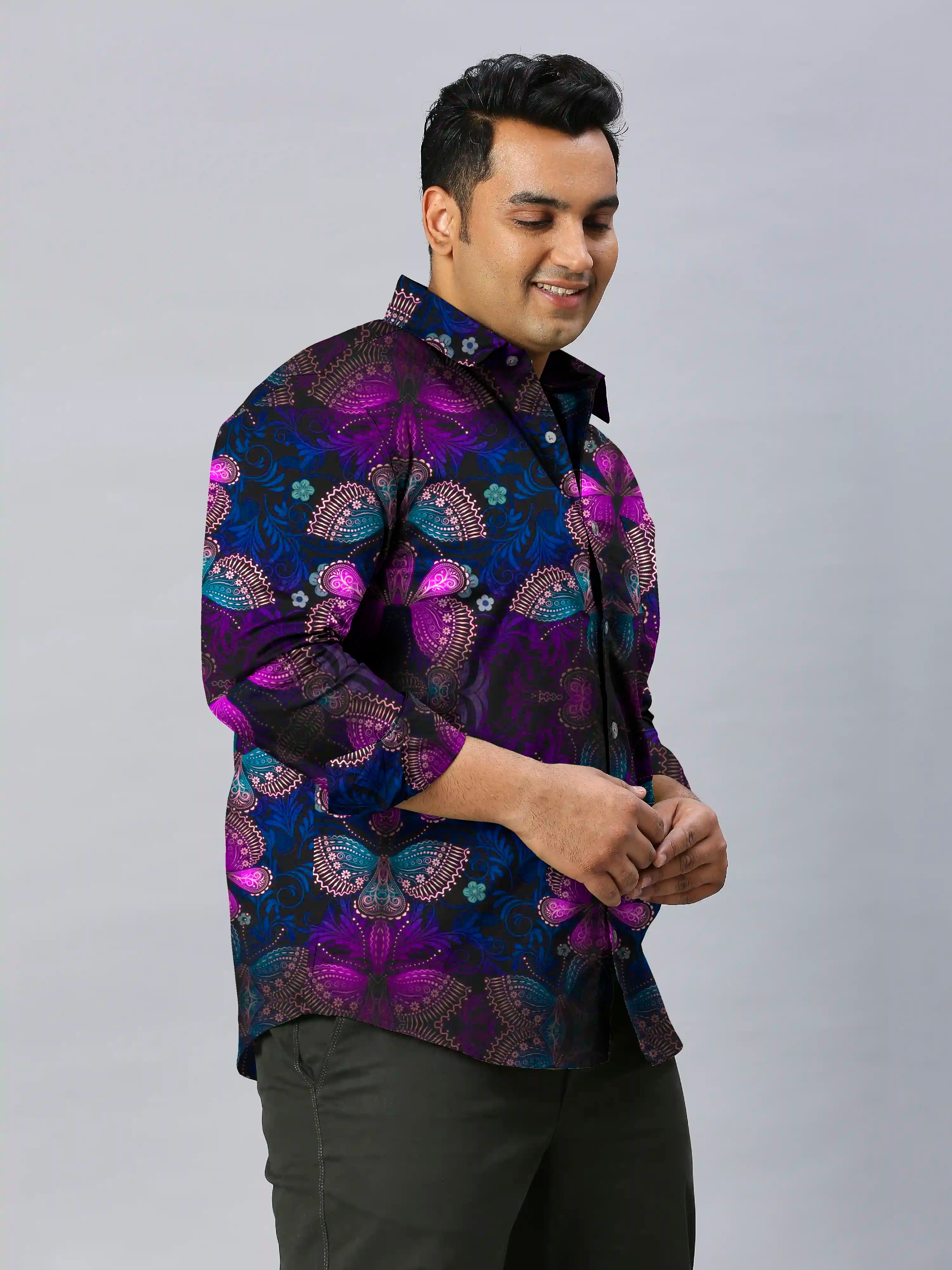 Floral Mandala Digital Printed Men's Plus Size Full Sleeve Shirt