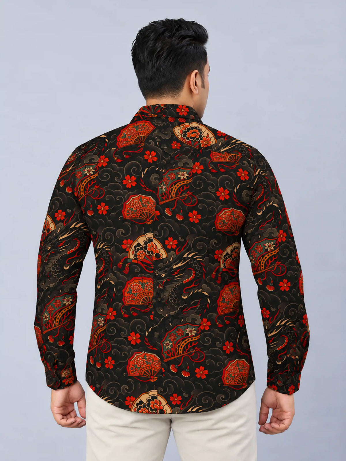 Kyoto Dragon Digital Printed Men's Plus Size Full Sleeve Shirt