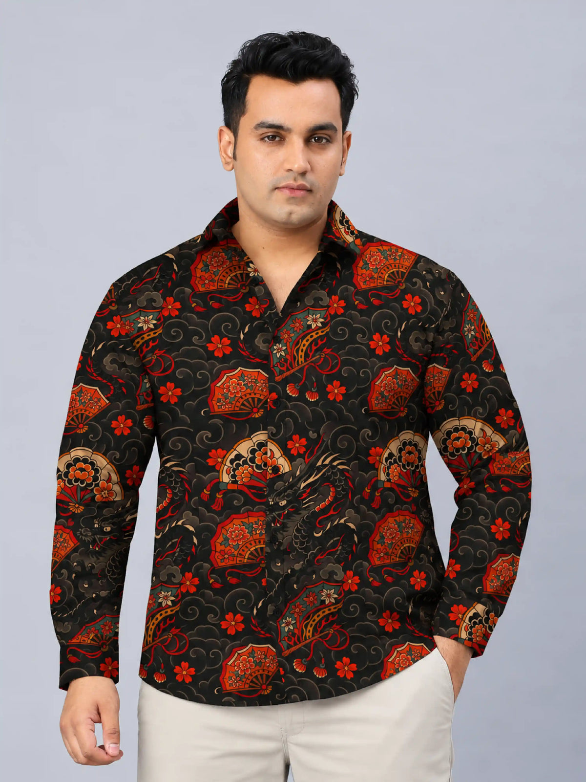 Kyoto Dragon Digital Printed Men's Plus Size Full Sleeve Shirt