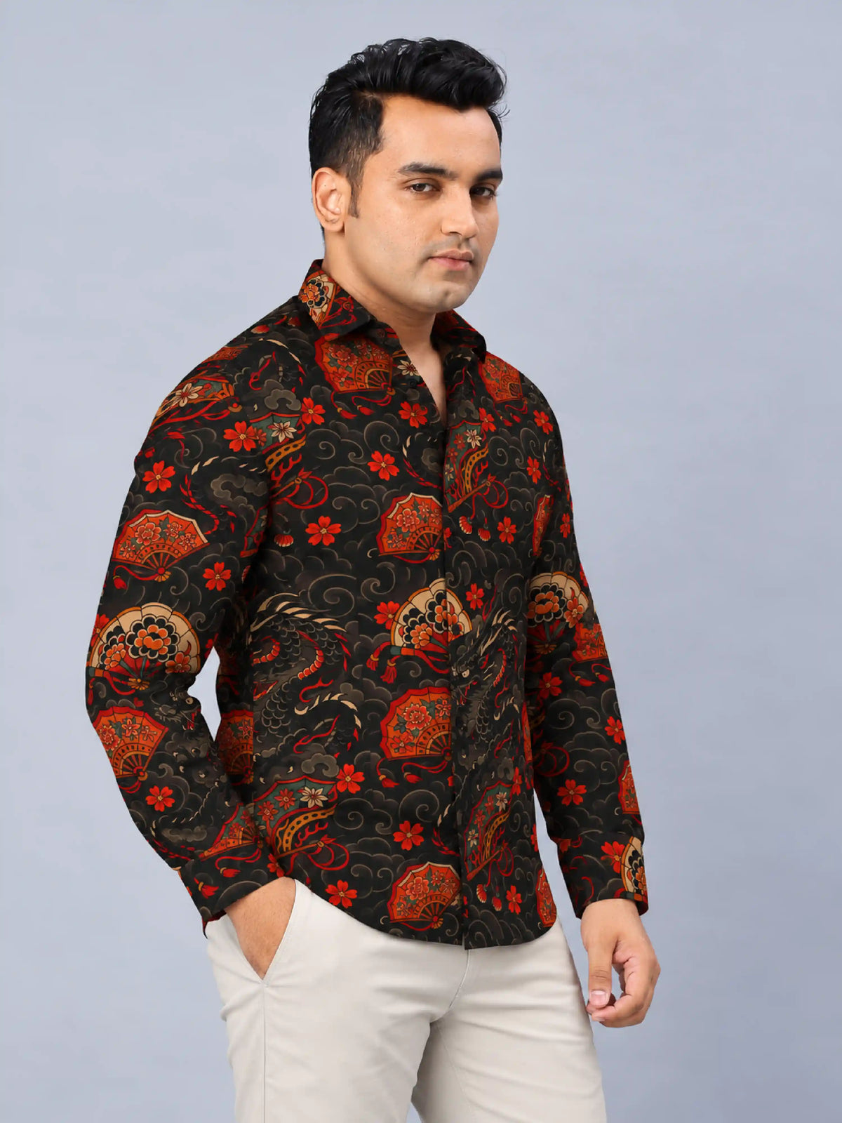 Kyoto Dragon Digital Printed Men's Plus Size Full Sleeve Shirt