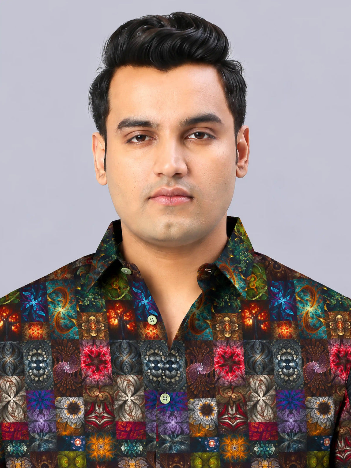 Mystic Fractal Digital Printed Men's Plus Size Full Sleeve Shirt