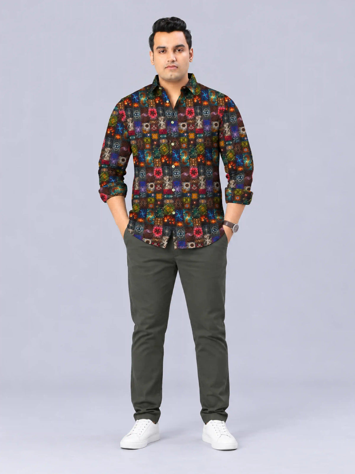 Mystic Fractal Digital Printed Men's Plus Size Full Sleeve Shirt
