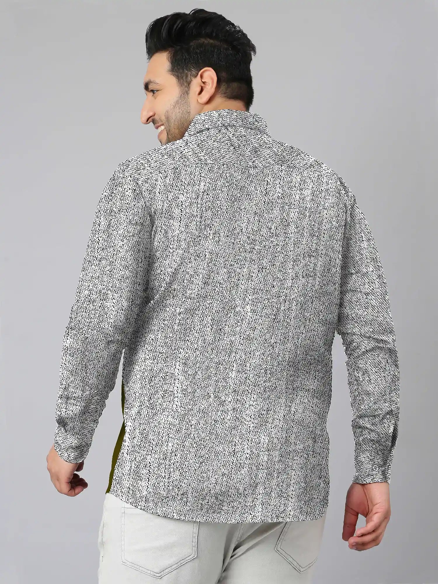Men's Plus Size Black White Texture Cotton Full Sleeve Shirt