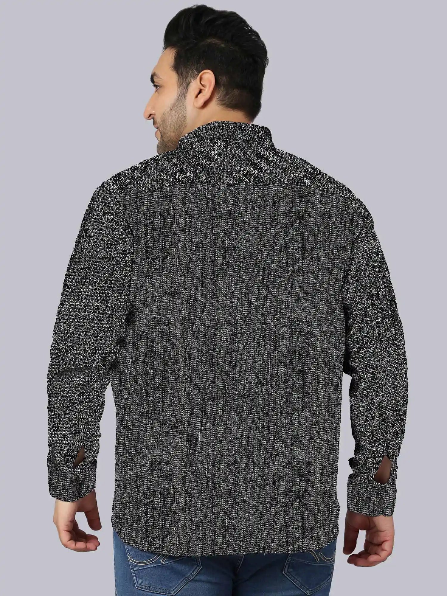 Men's Plus Size Black Texture Cotton Full Sleeve Shirt