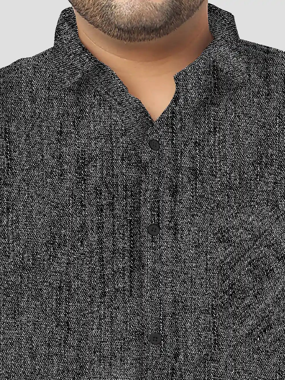 Men's Plus Size Black Texture Cotton Full Sleeve Shirt
