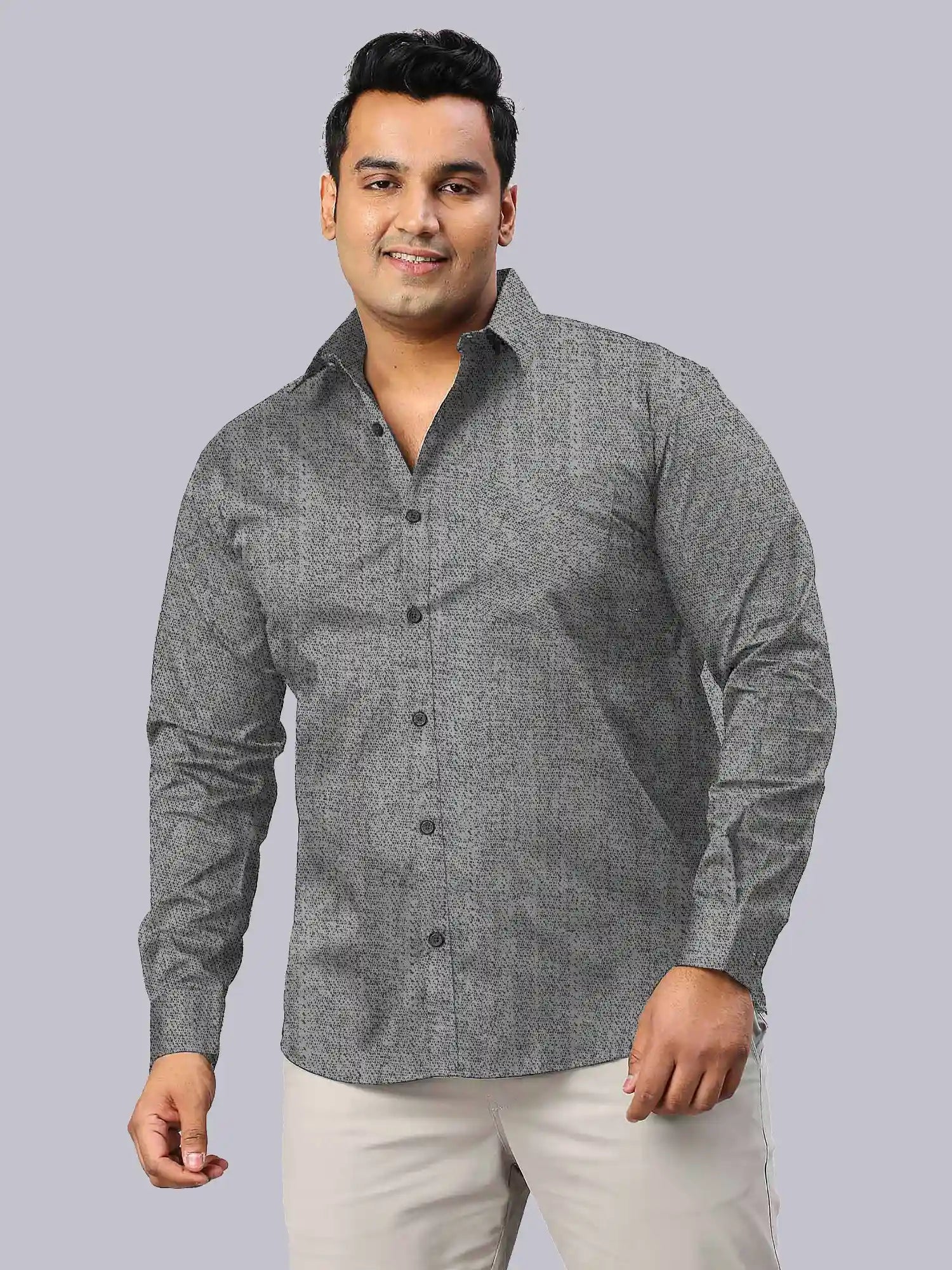 Men's Plus Size Grey Texture Cotton Full Sleeve Shirt