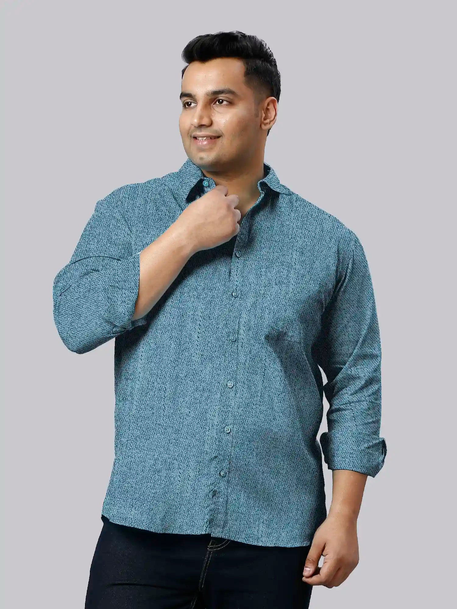 Men's Plus Size Steel Blue Texture Cotton Full Sleeve Shirt