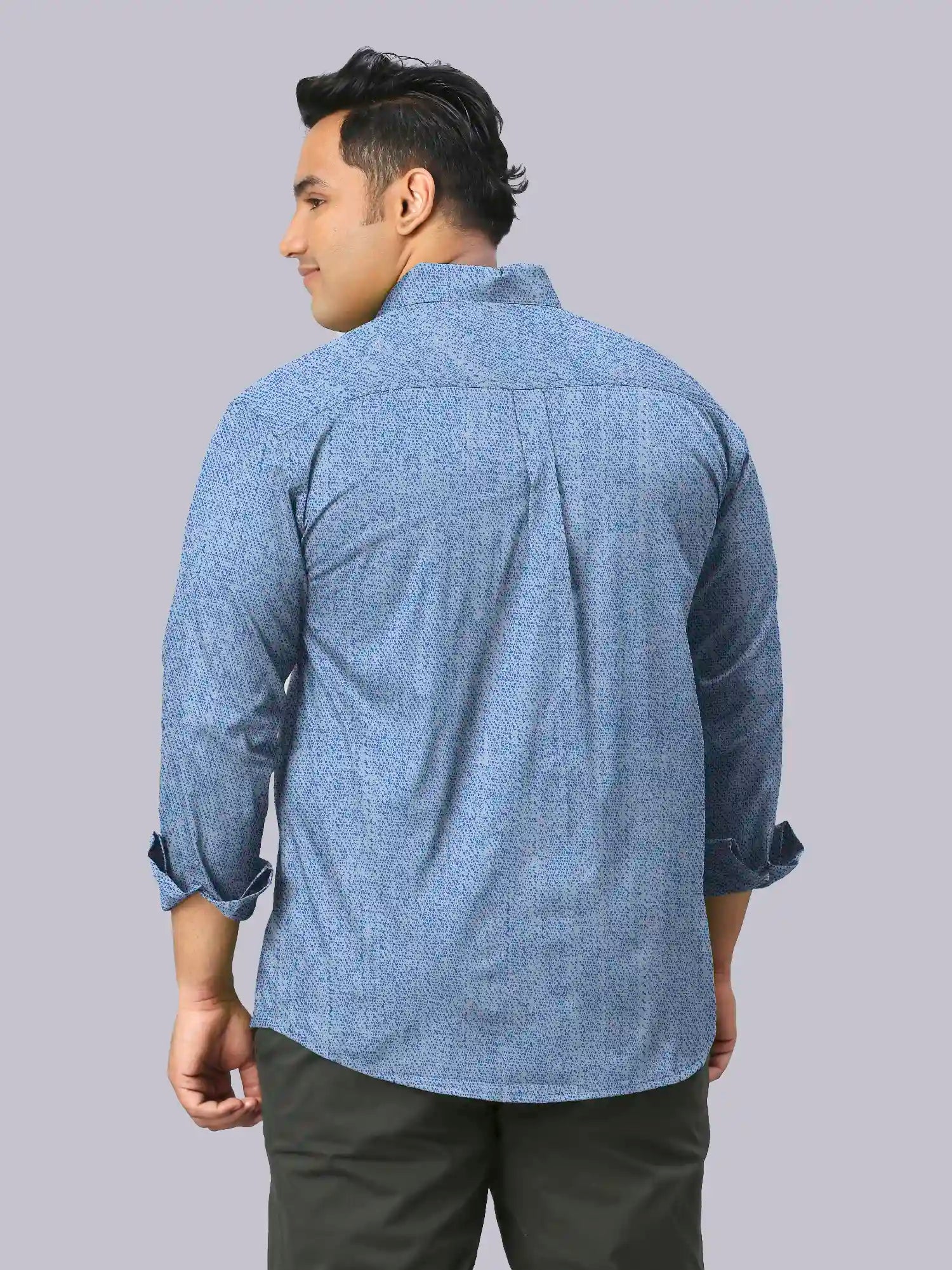 Men's Plus Size Ice Blue Texture Cotton Full Sleeve Shirt