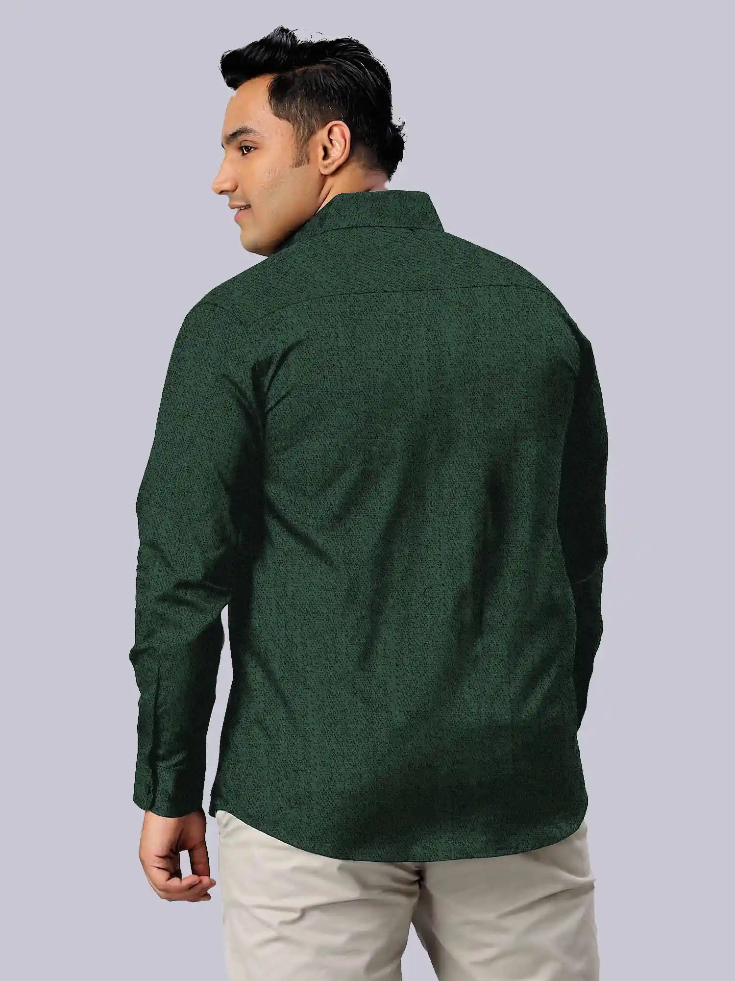 Men's Plus Size Olive Green Texture Cotton Full Sleeve Shirt