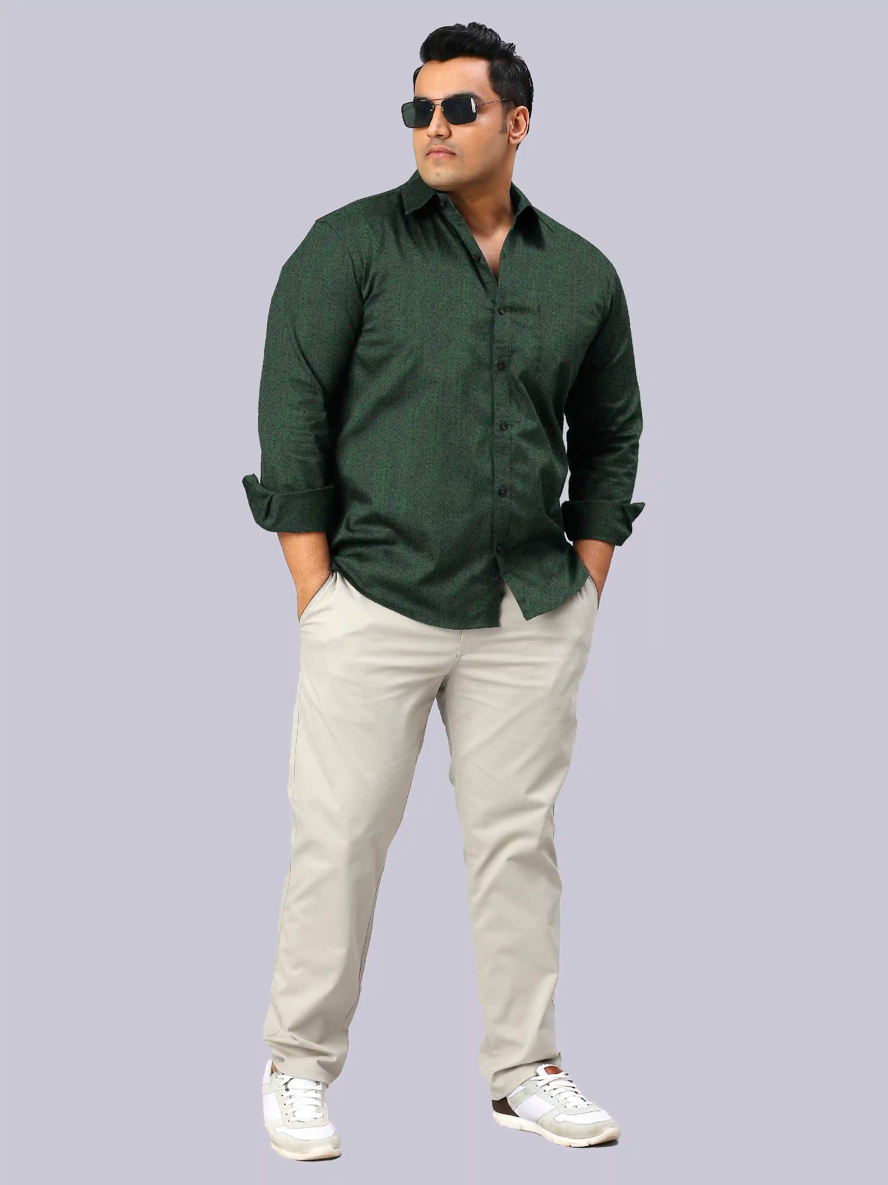 Men's Plus Size Olive Green Texture Cotton Full Sleeve Shirt