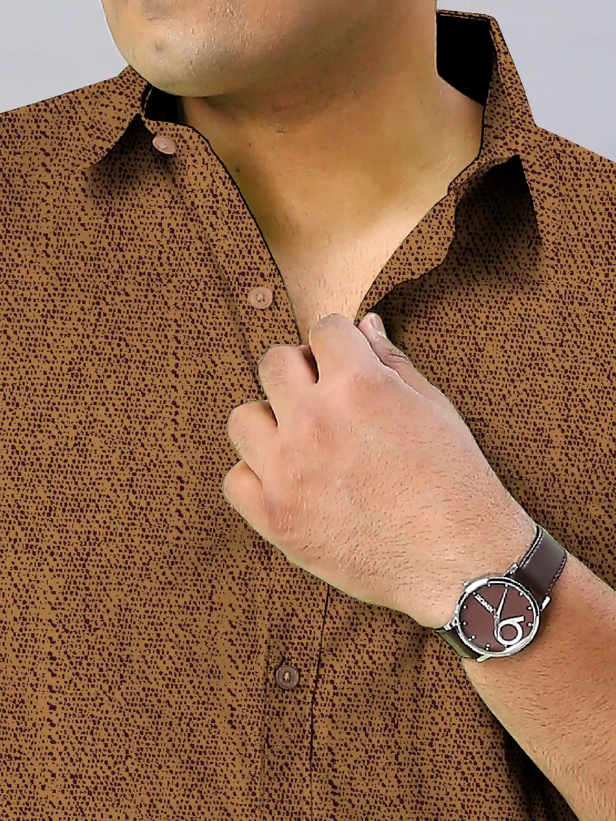 Men's Plus Size Mustard Texture Cotton Full Sleeve Shirt