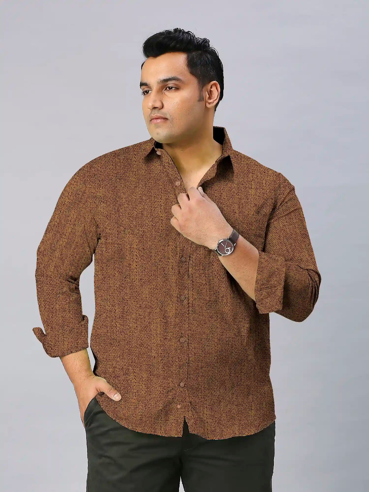 Men's Plus Size Mustard Texture Cotton Full Sleeve Shirt