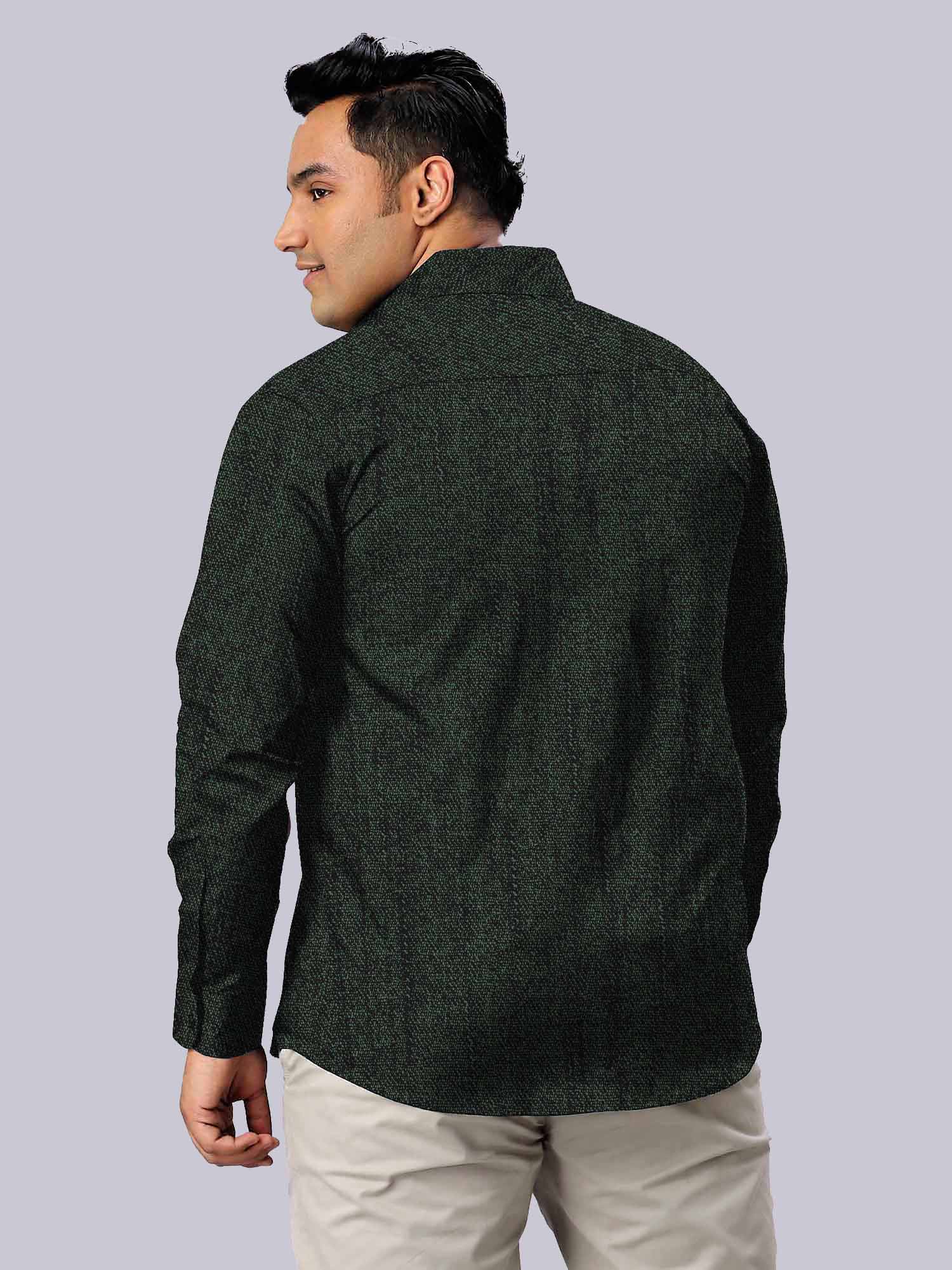 Men's Plus Size Dark Green Texture Cotton Full Sleeve Shirt