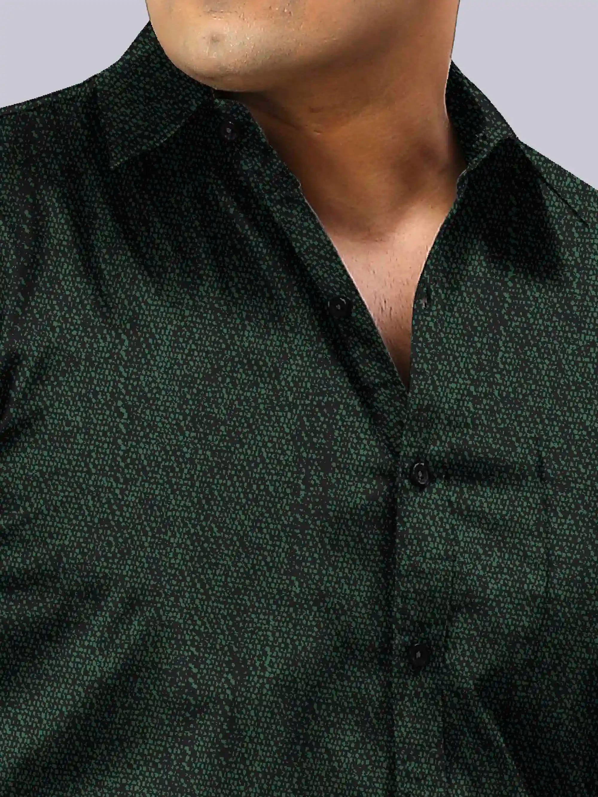 Men's Plus Size Dark Green Texture Cotton Full Sleeve Shirt