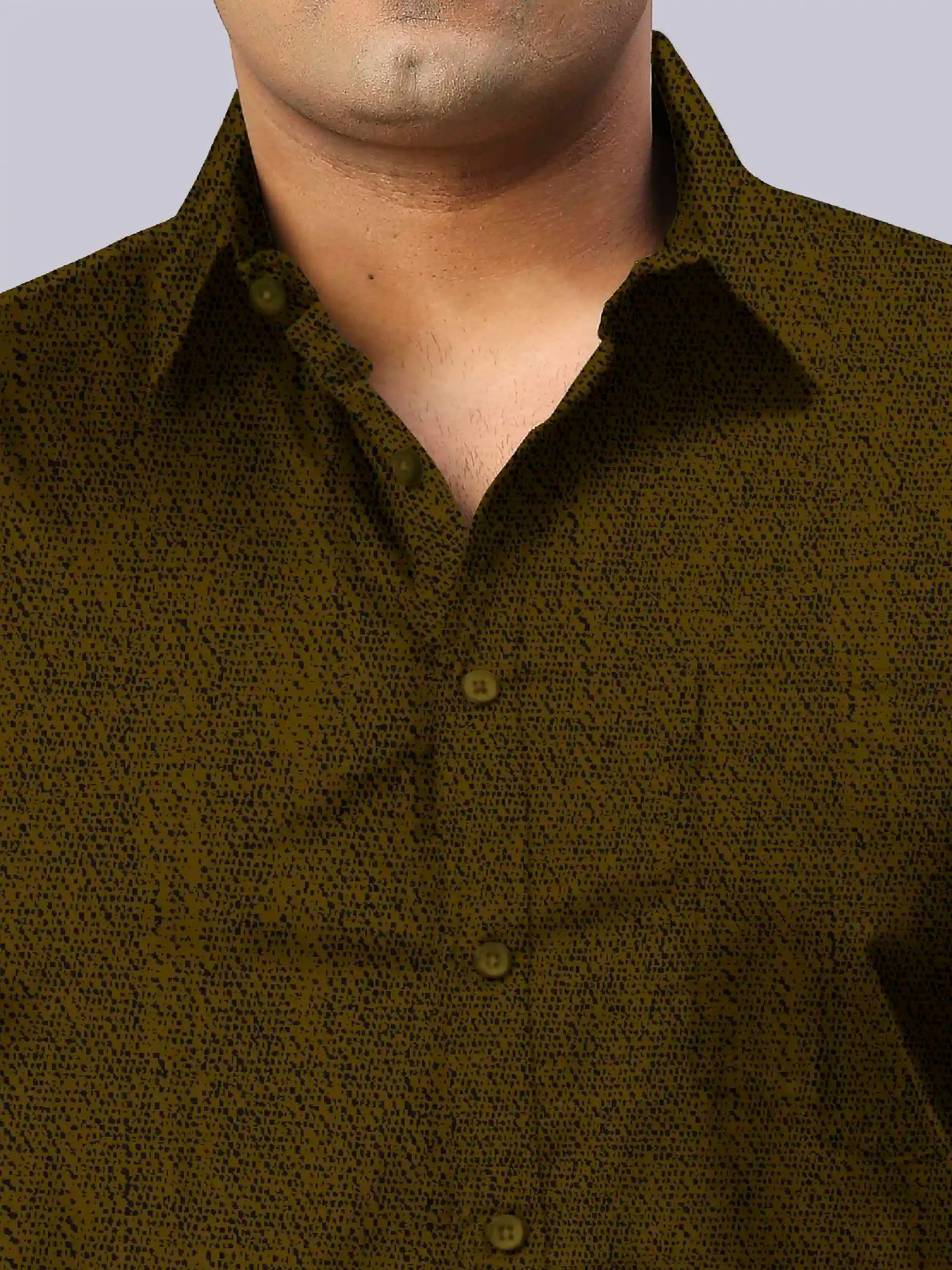 Men's Plus Size Mustard Yellow Texture Cotton Full Sleeve Shirt