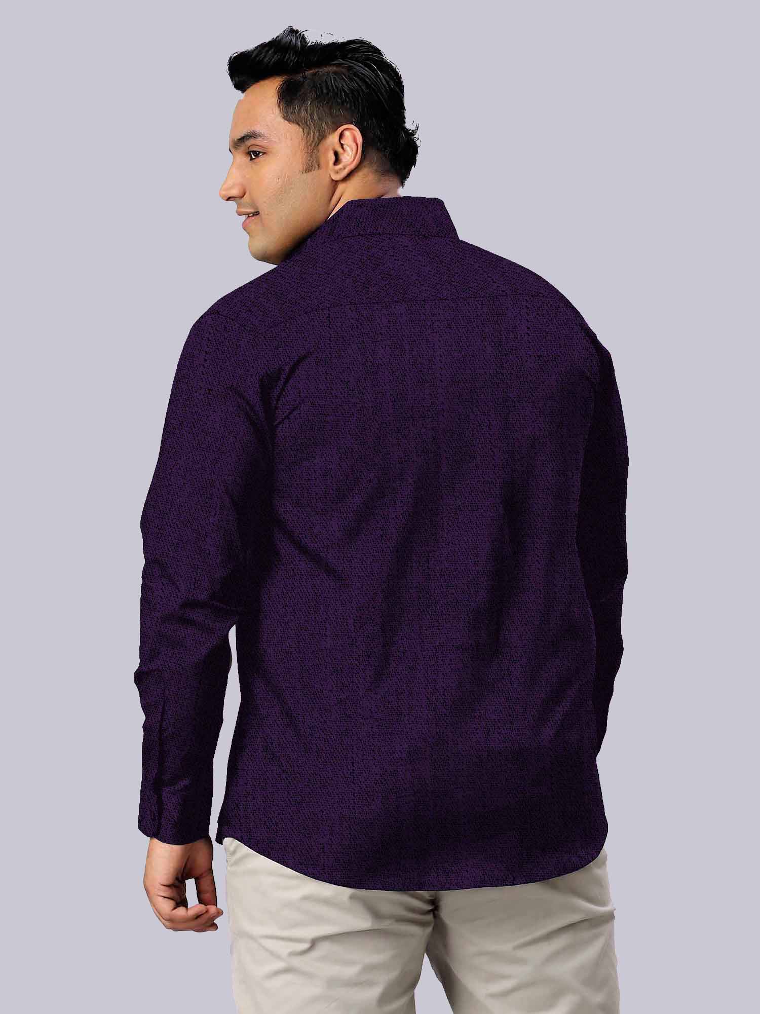 Men's Plus Size Rich Purple Texture Cotton Full Sleeve Shirt