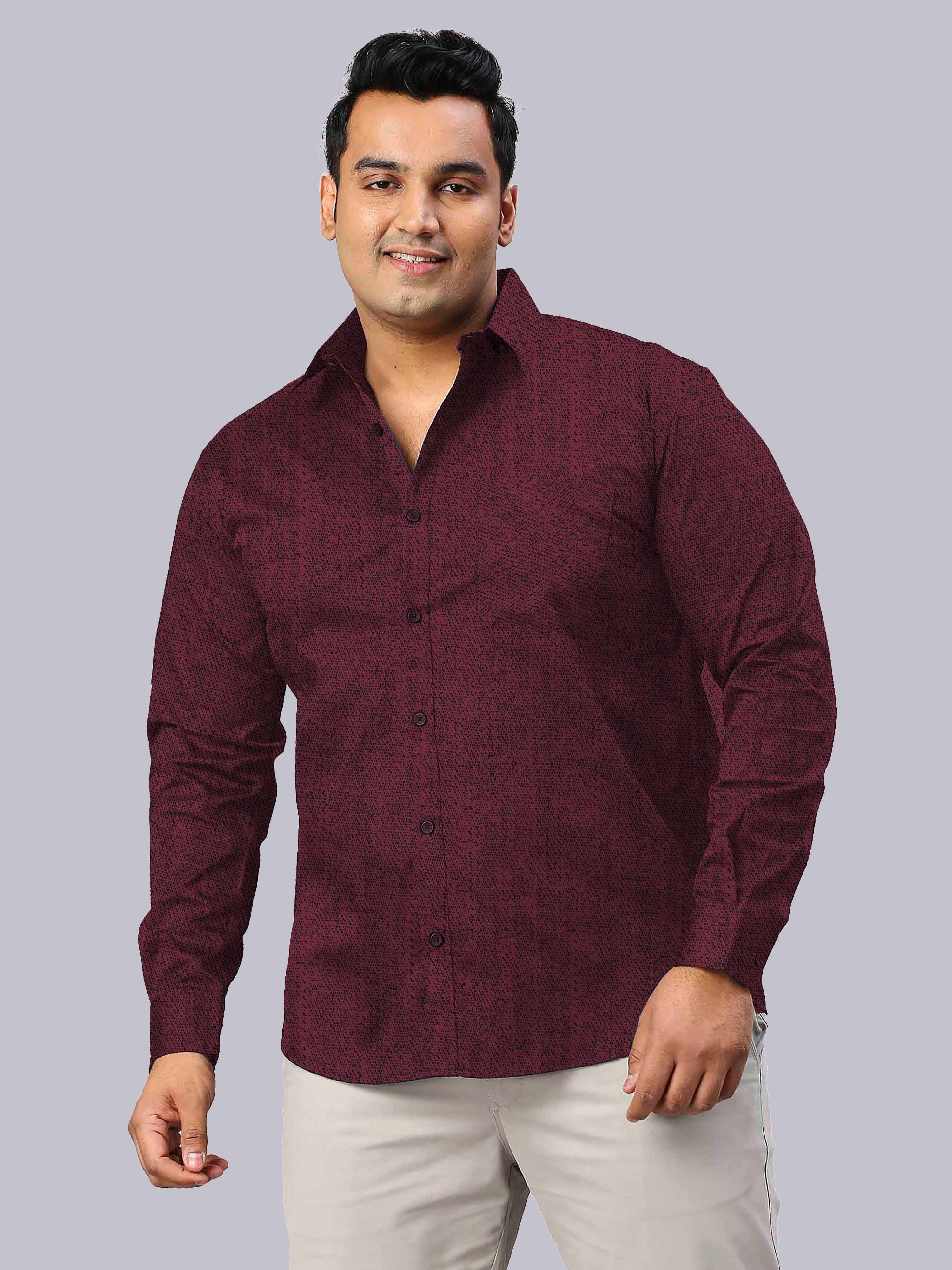 Men's Plus Size Rust Red Texture Cotton Full Sleeve Shirt