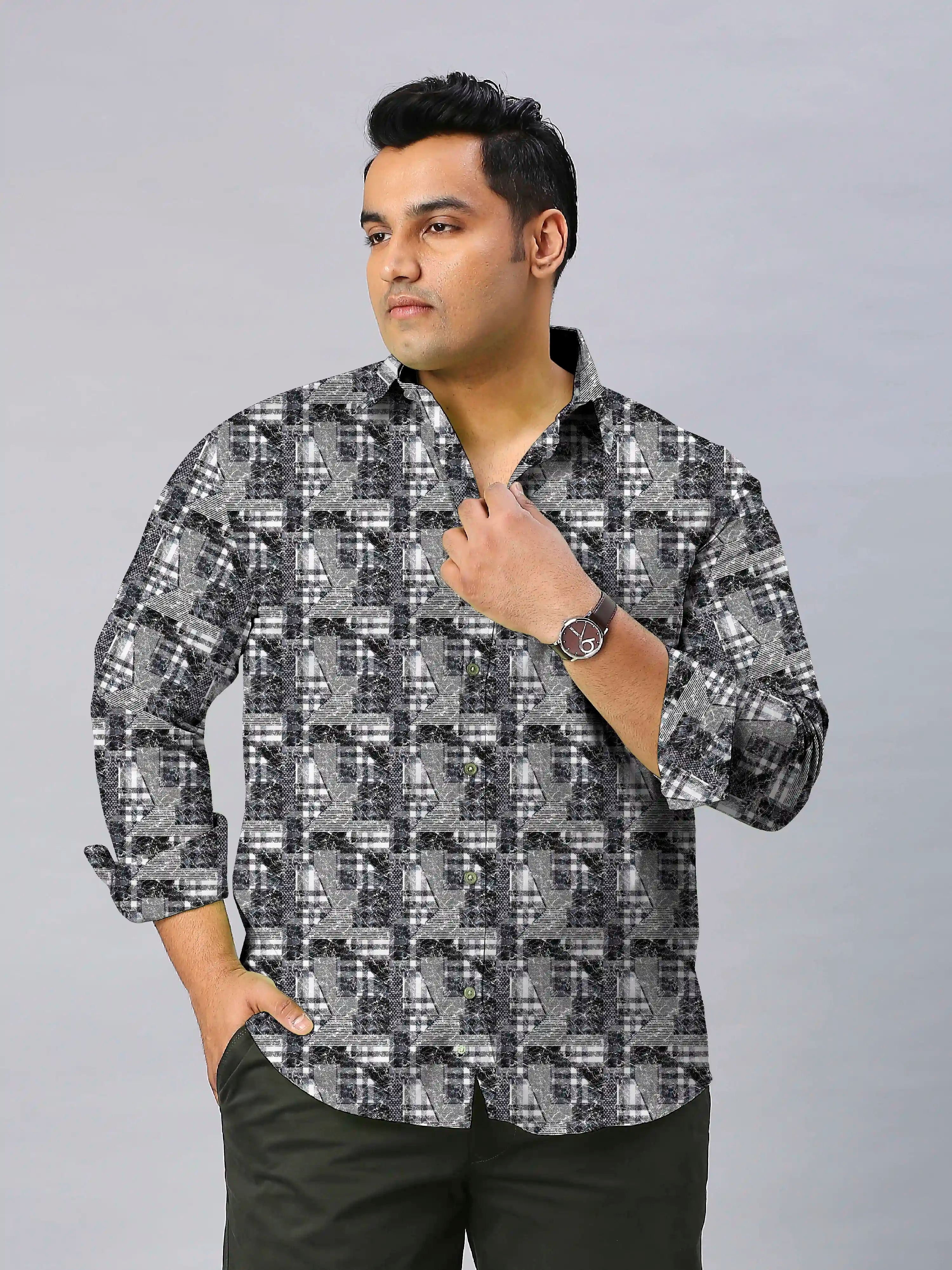 Checks Stripe Men's Plus Size Full Shirt