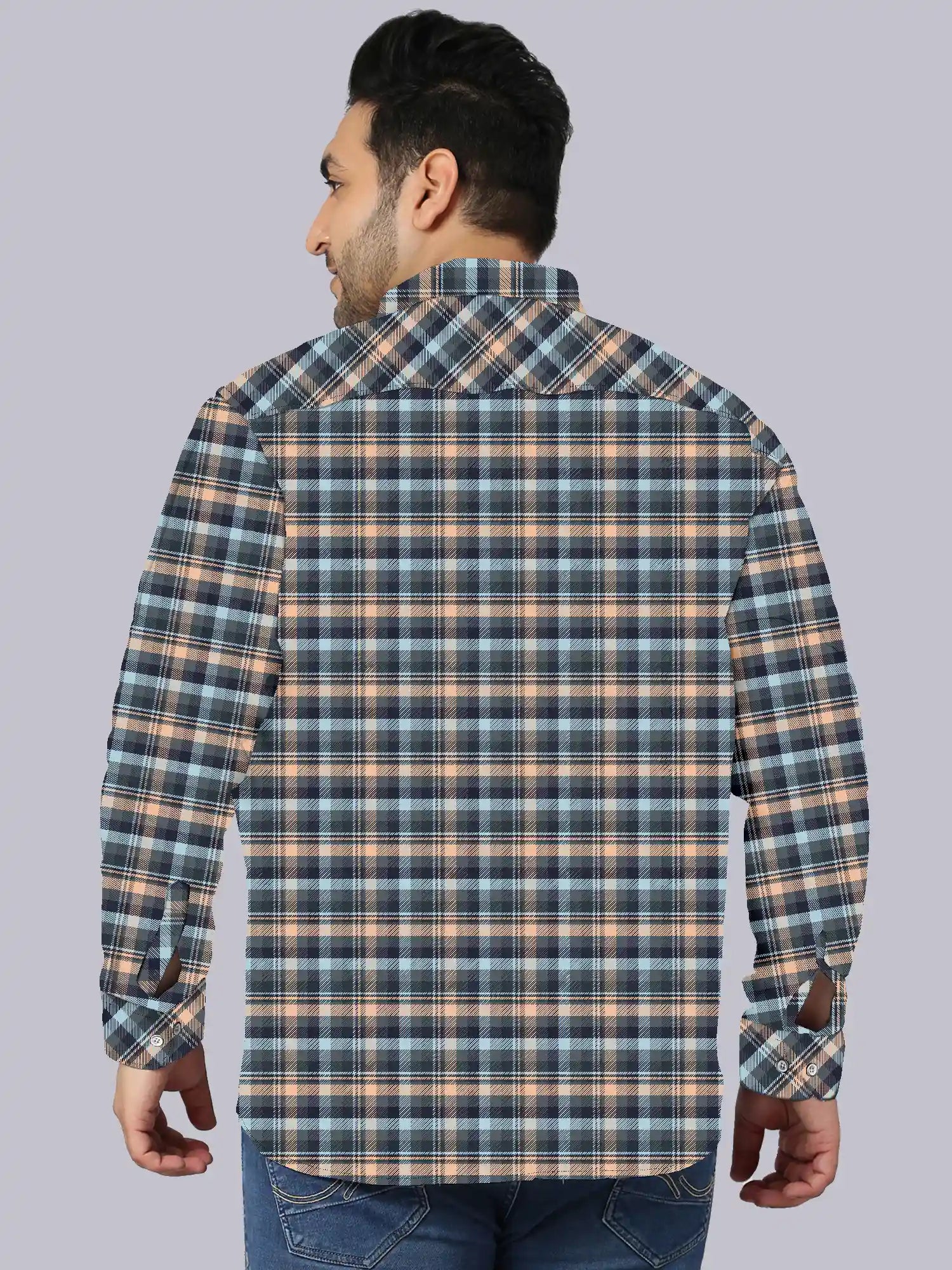 Dark Gray Checks Men's Plus Size Full Shirt