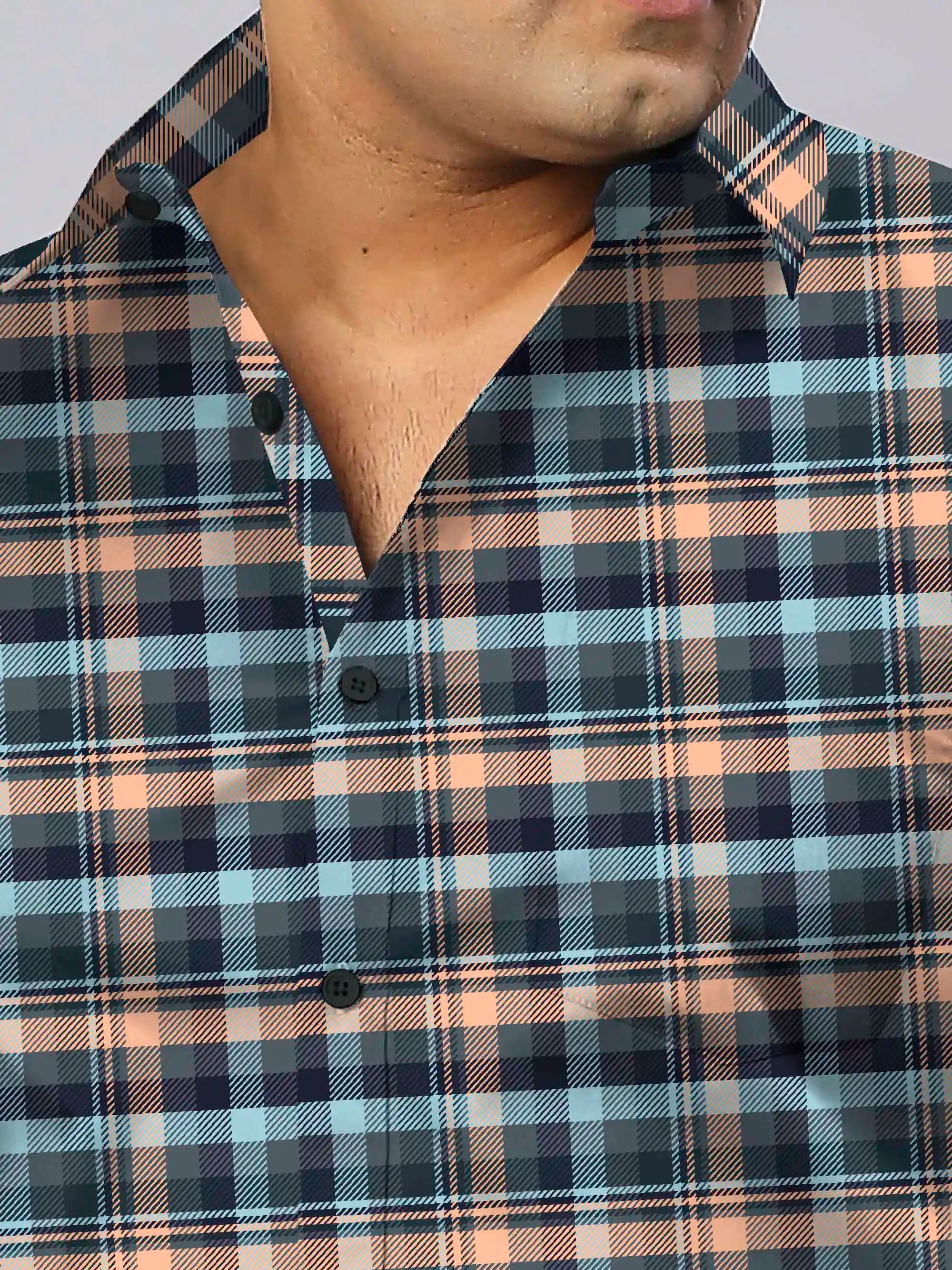 Dark Gray Checks Men's Plus Size Full Shirt