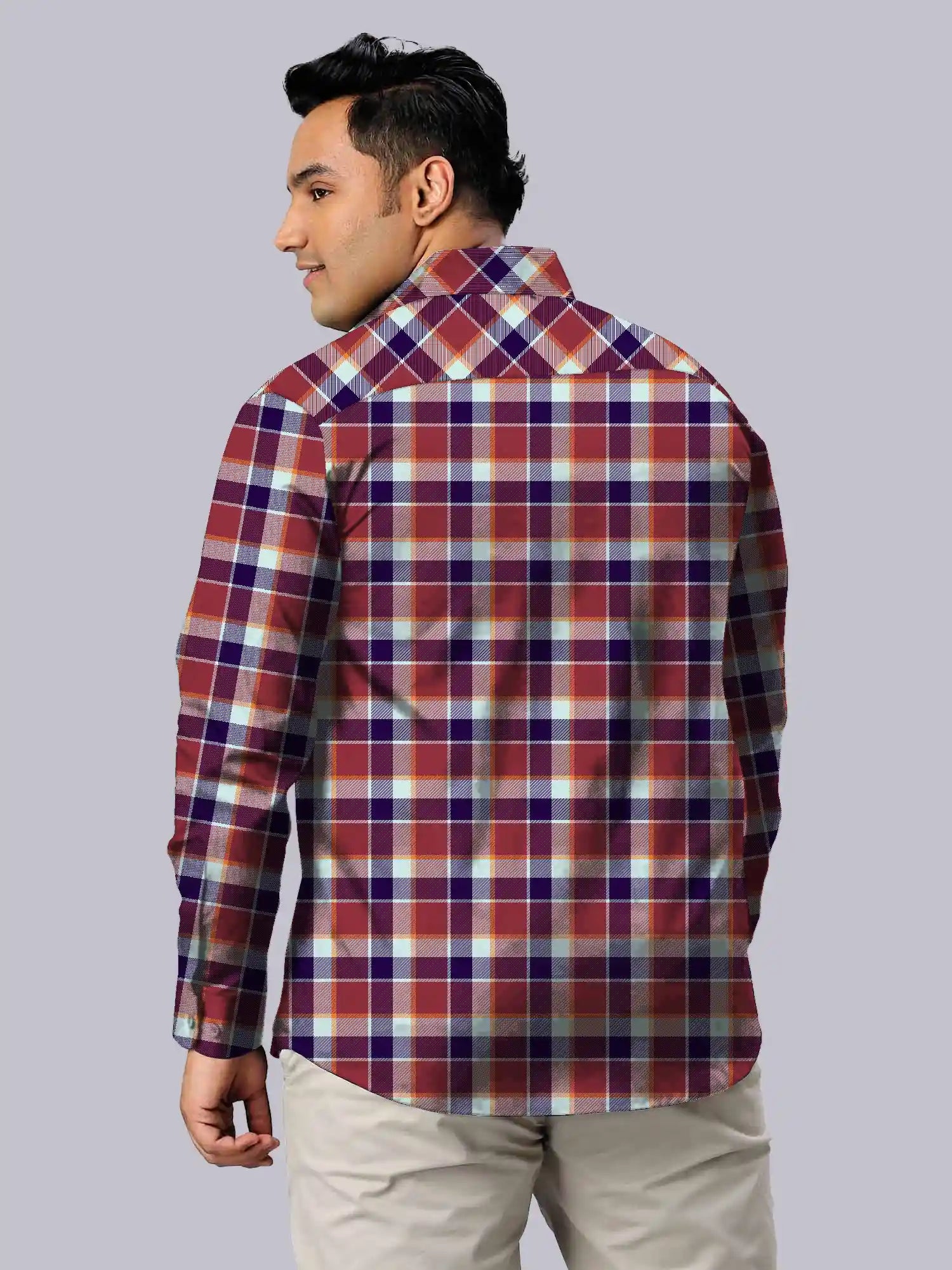 Dark Red Checks Men's Plus Size Full Shirt