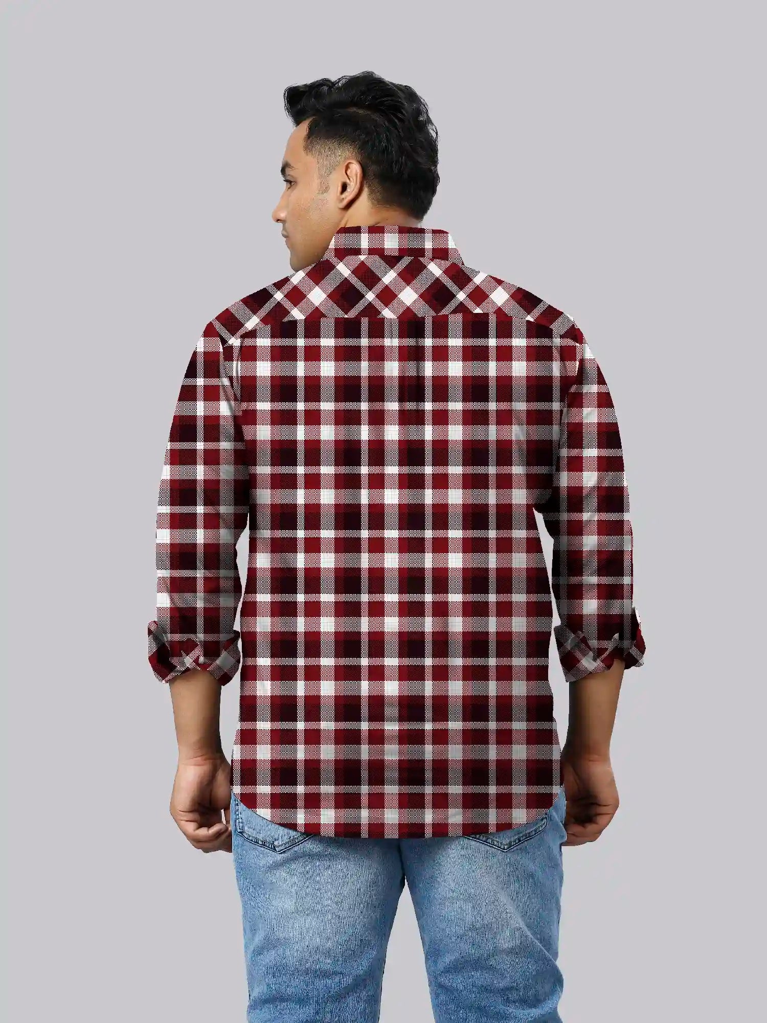 Geometric Checks Men's Plus Size Full Shirt