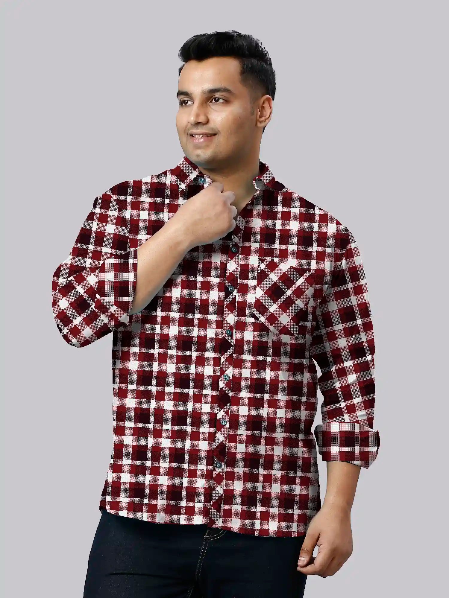 Geometric Checks Men's Plus Size Full Shirt