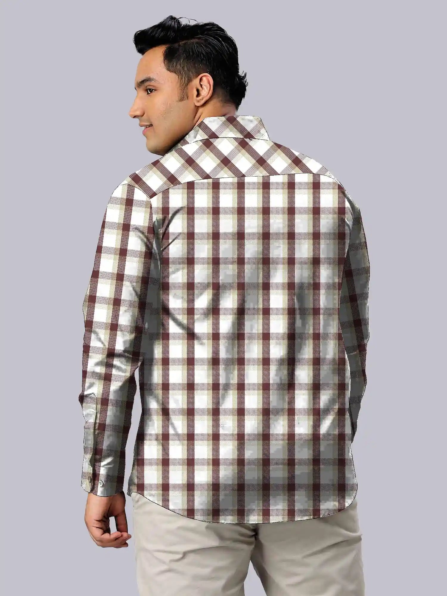 Light Yellow Checks Men's Plus Size Full Shirt