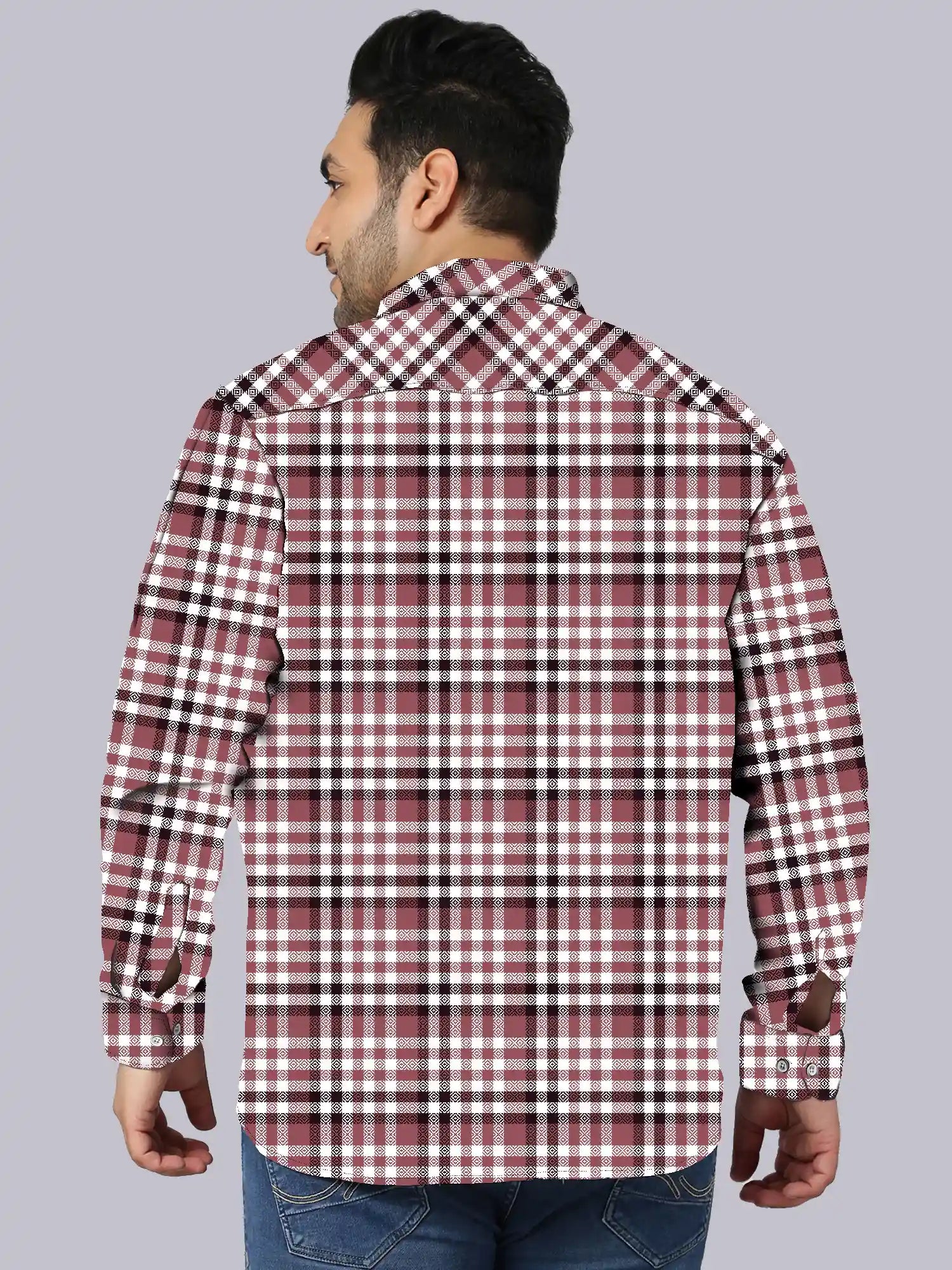 Magenta and Black Checks Men's Plus Size Full Shirt
