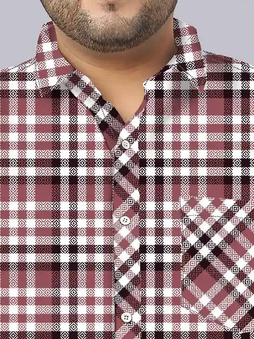 Magenta and Black Checks Men's Plus Size Full Shirt