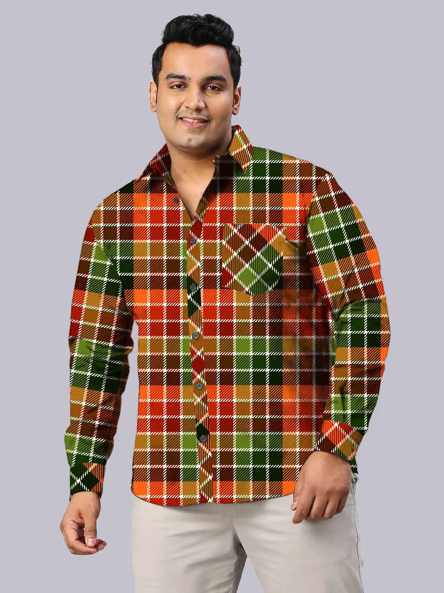 Multicolor Square Checks Men's Plus Size Full Shirt