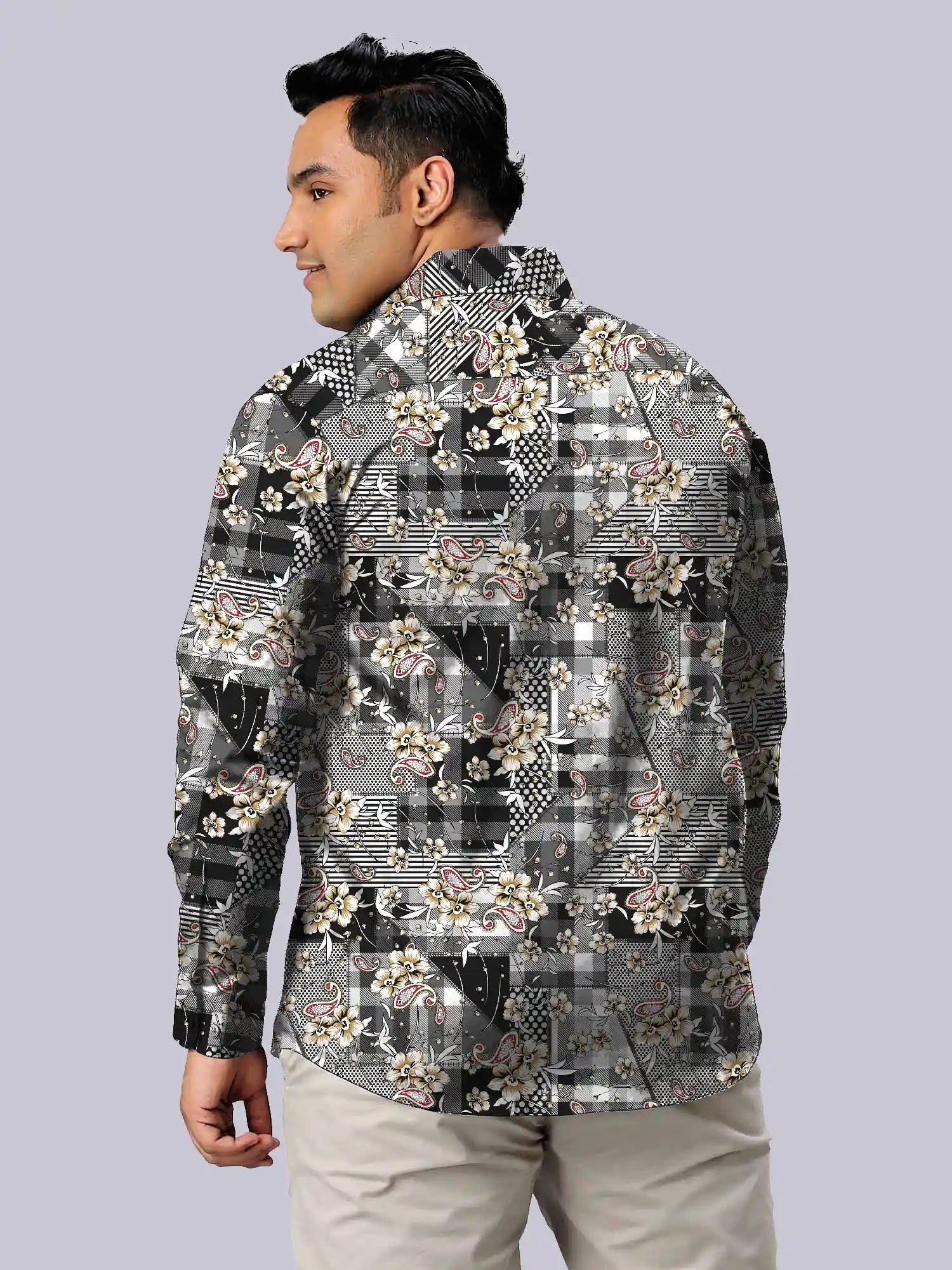 Patchwork Checks Men's Plus Size Full Shirt