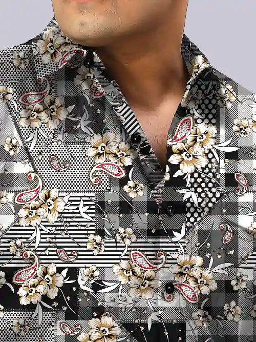 Patchwork Checks Men's Plus Size Full Shirt