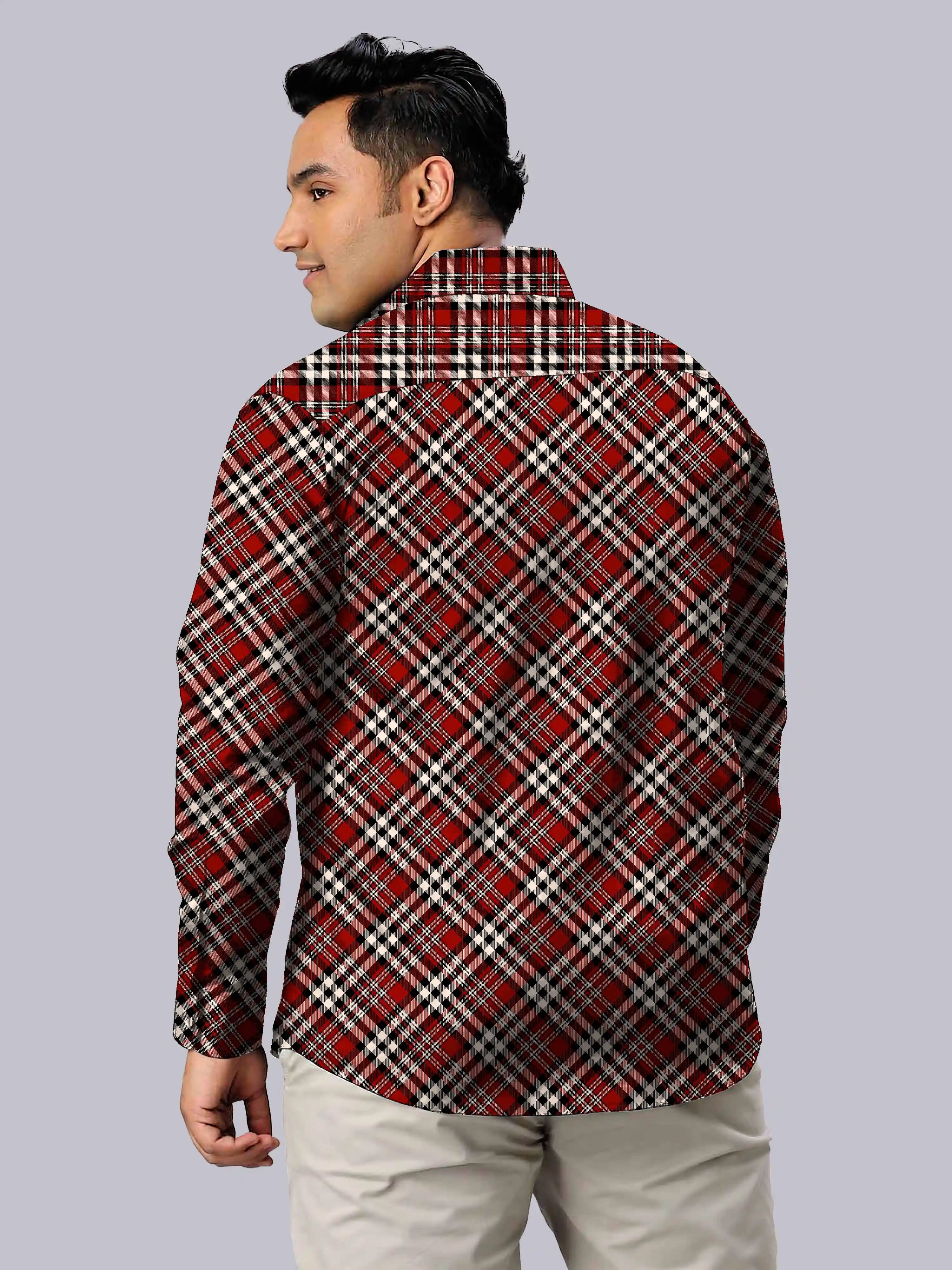 Red and Beige Checks Men's Plus Size Full Shirt