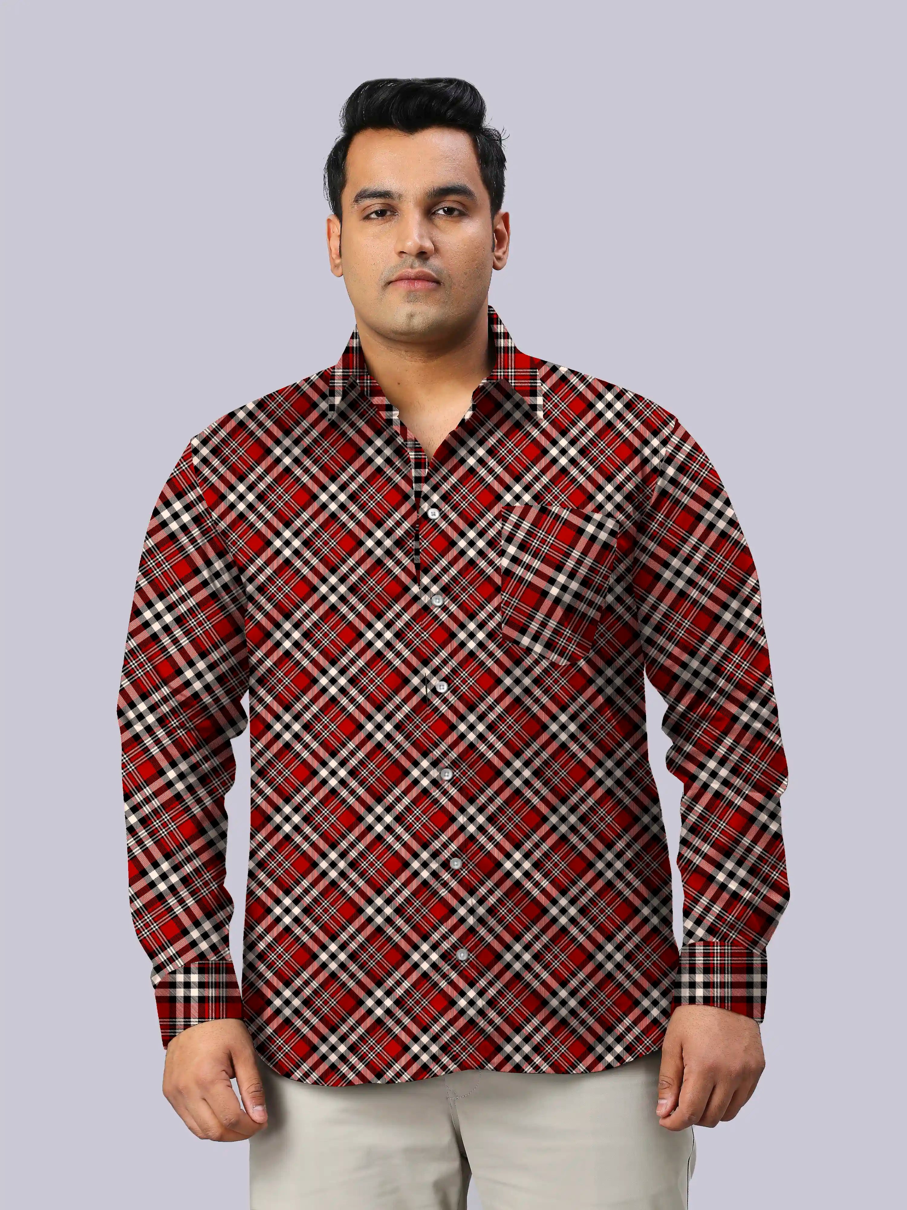 Red and Beige Checks Men's Plus Size Full Shirt