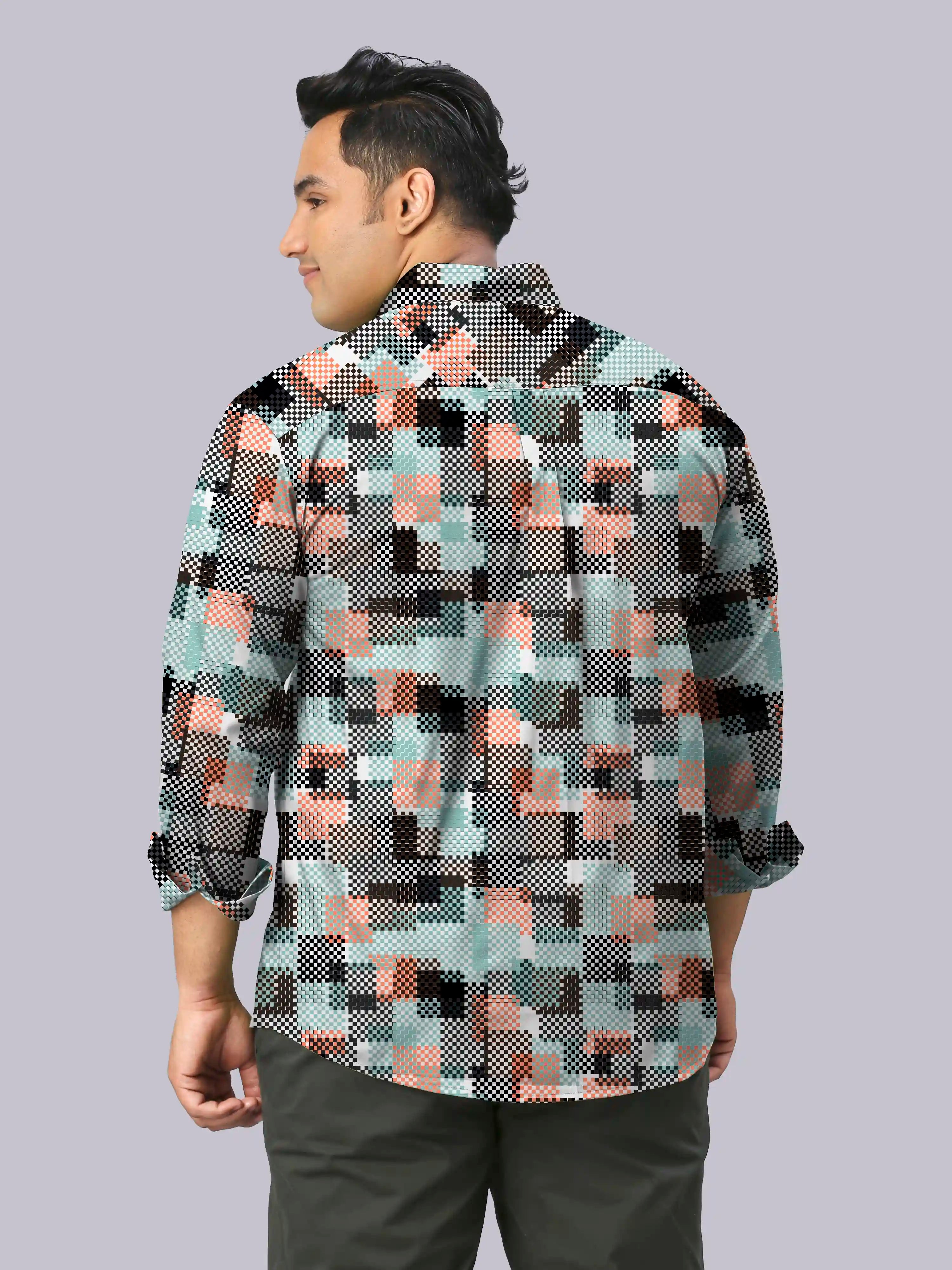 Texture Beige Checks Men's Plus Size Full Sleeve Shirt