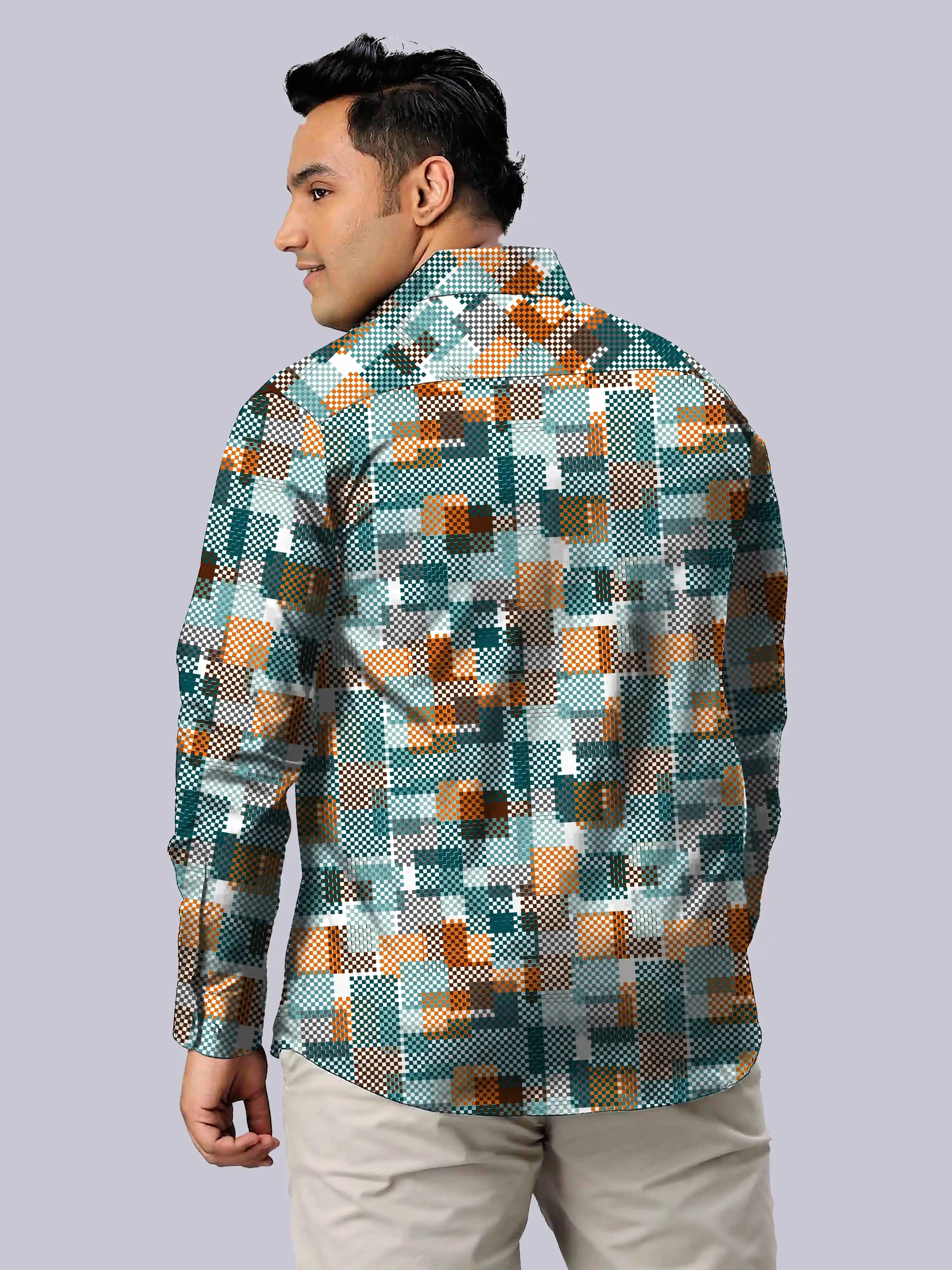 Texture Yellow Checks Men's Plus Size Full Sleeve Shirt