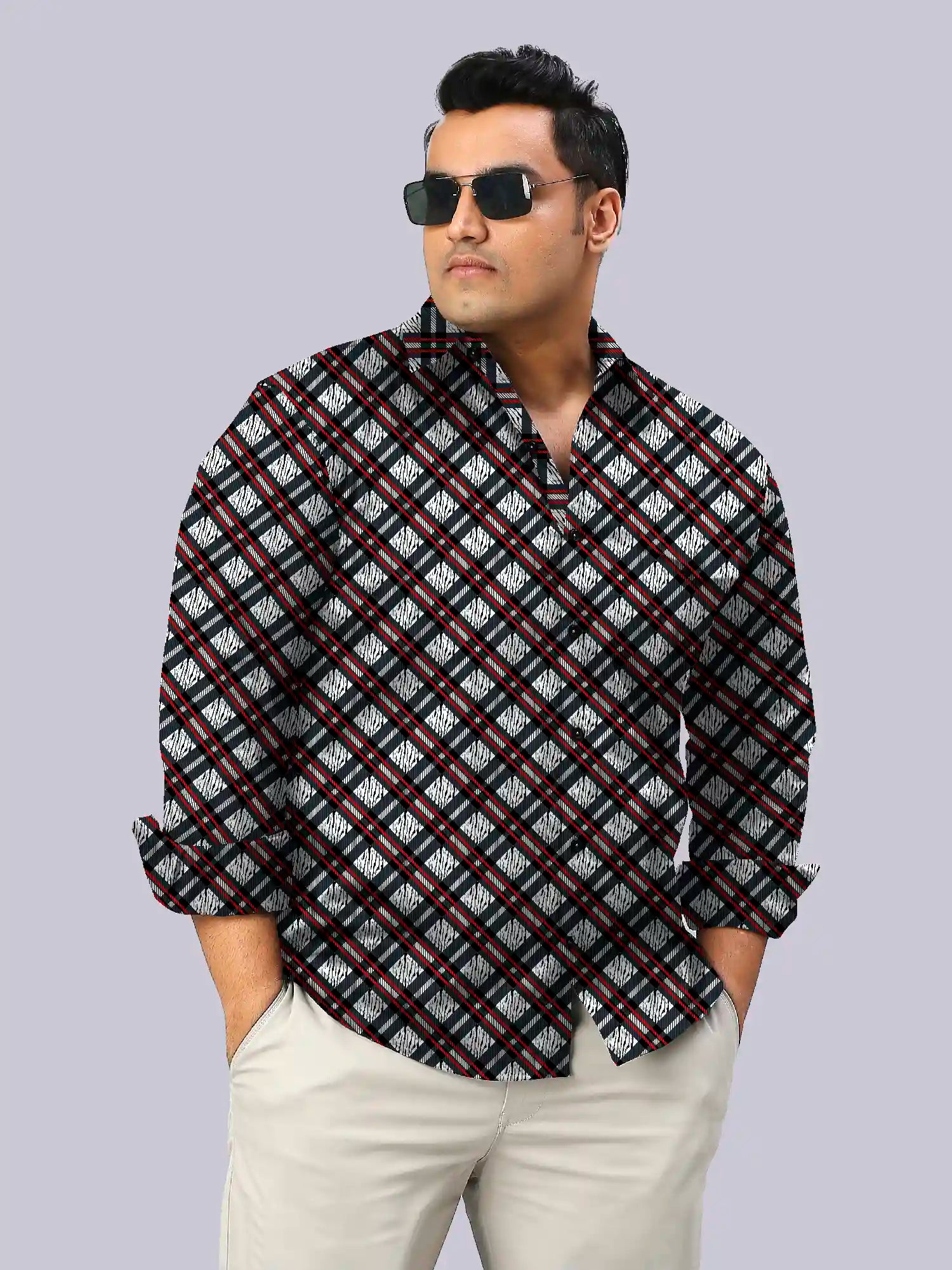 Zebra Checks Men's Plus Size Full Sleeve Shirt