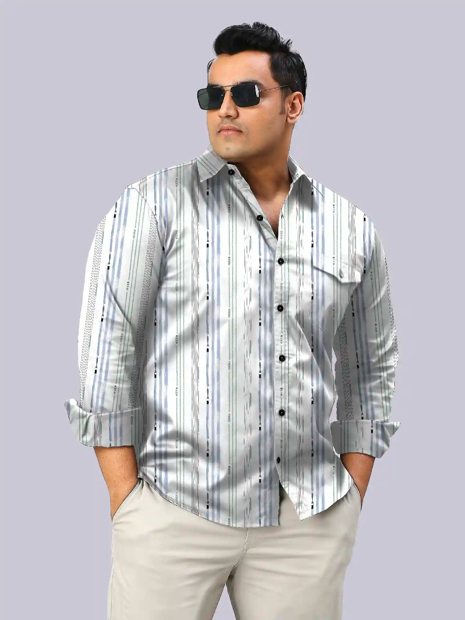 Crystal Stripes Men's Plus Size Full Sleeve Shirt