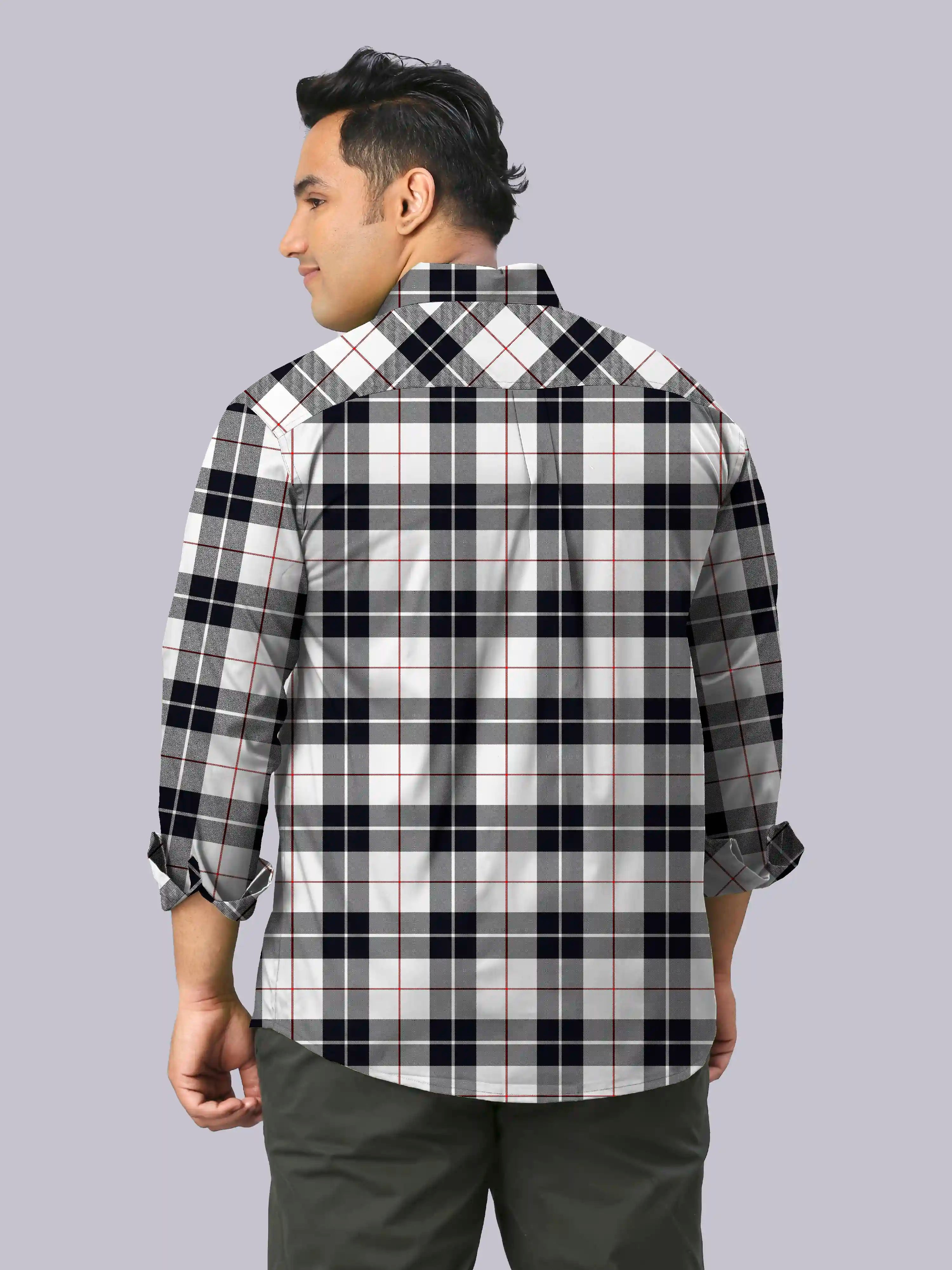 Black Grey Checks Men's Plus Size Full Sleeve Shirt