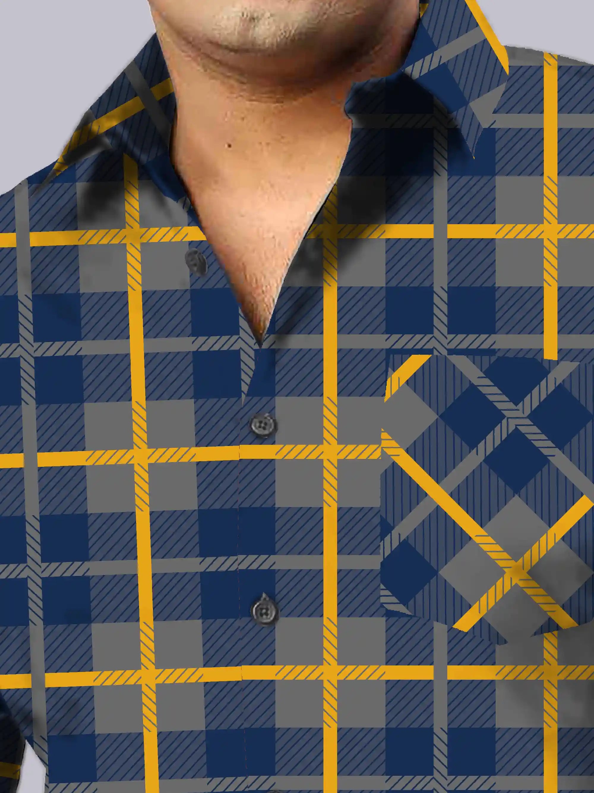 Blue Yellow Checks Men's Plus Size Full Sleeve Shirt