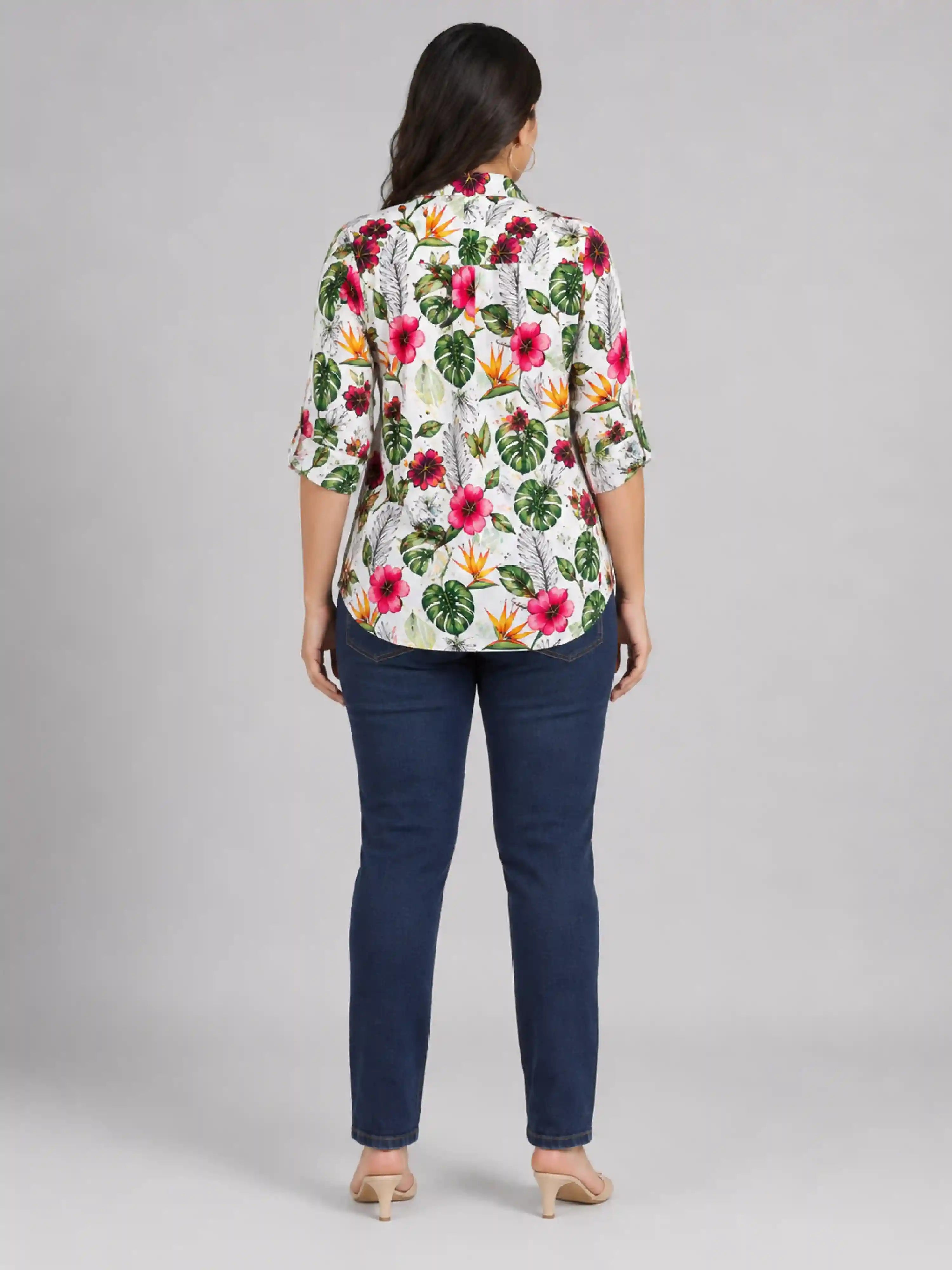 Tropical Hibiscus Floral Print Women’s Plus Size Shirt