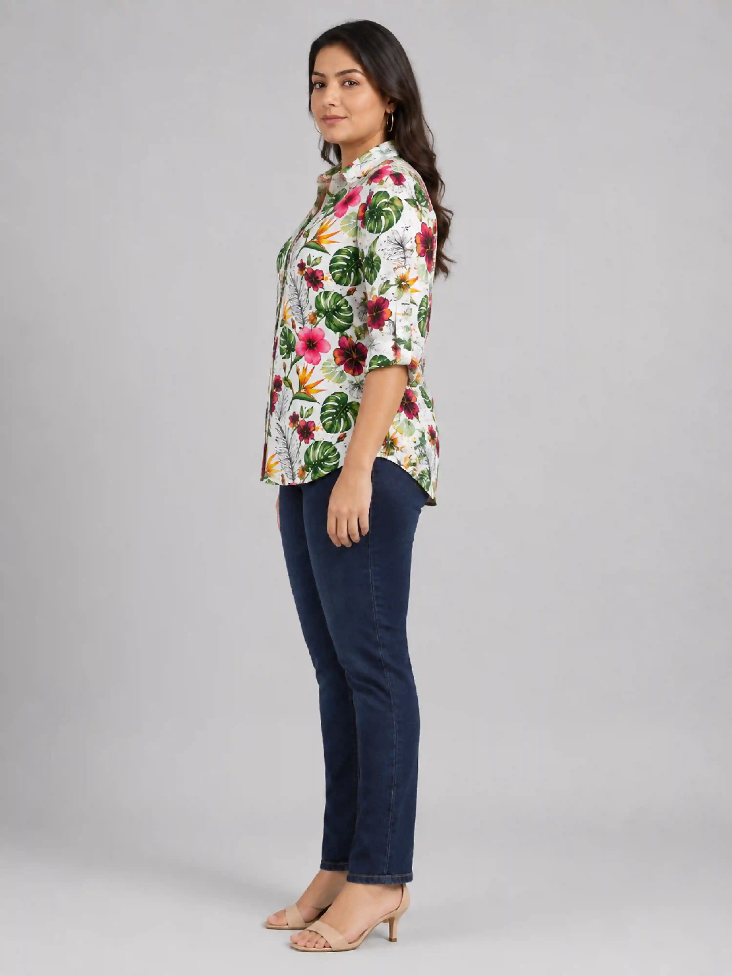Tropical Hibiscus Floral Print Women’s Plus Size Shirt