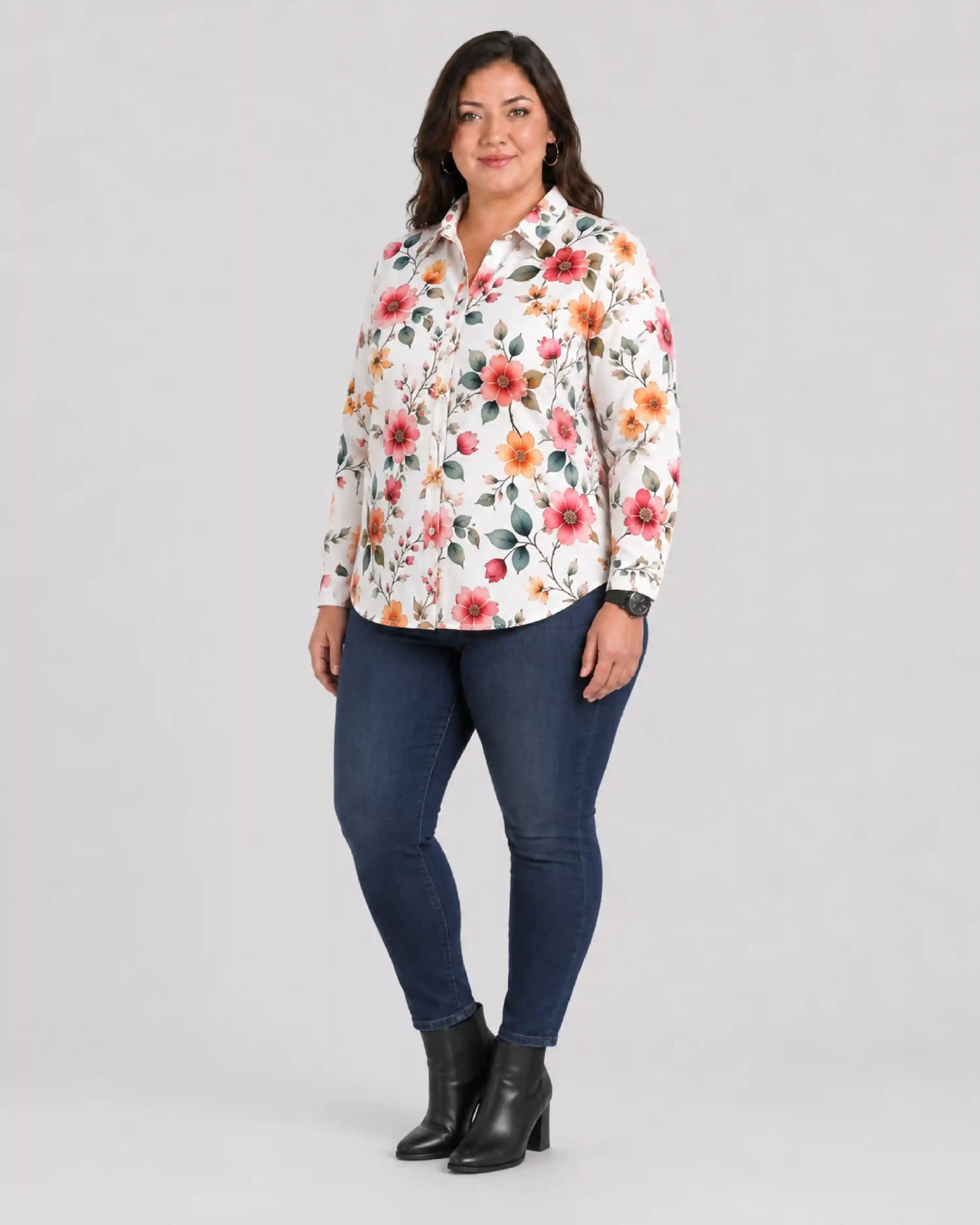 Bloom Floral Digital Print Women’s Plus Size Shirt