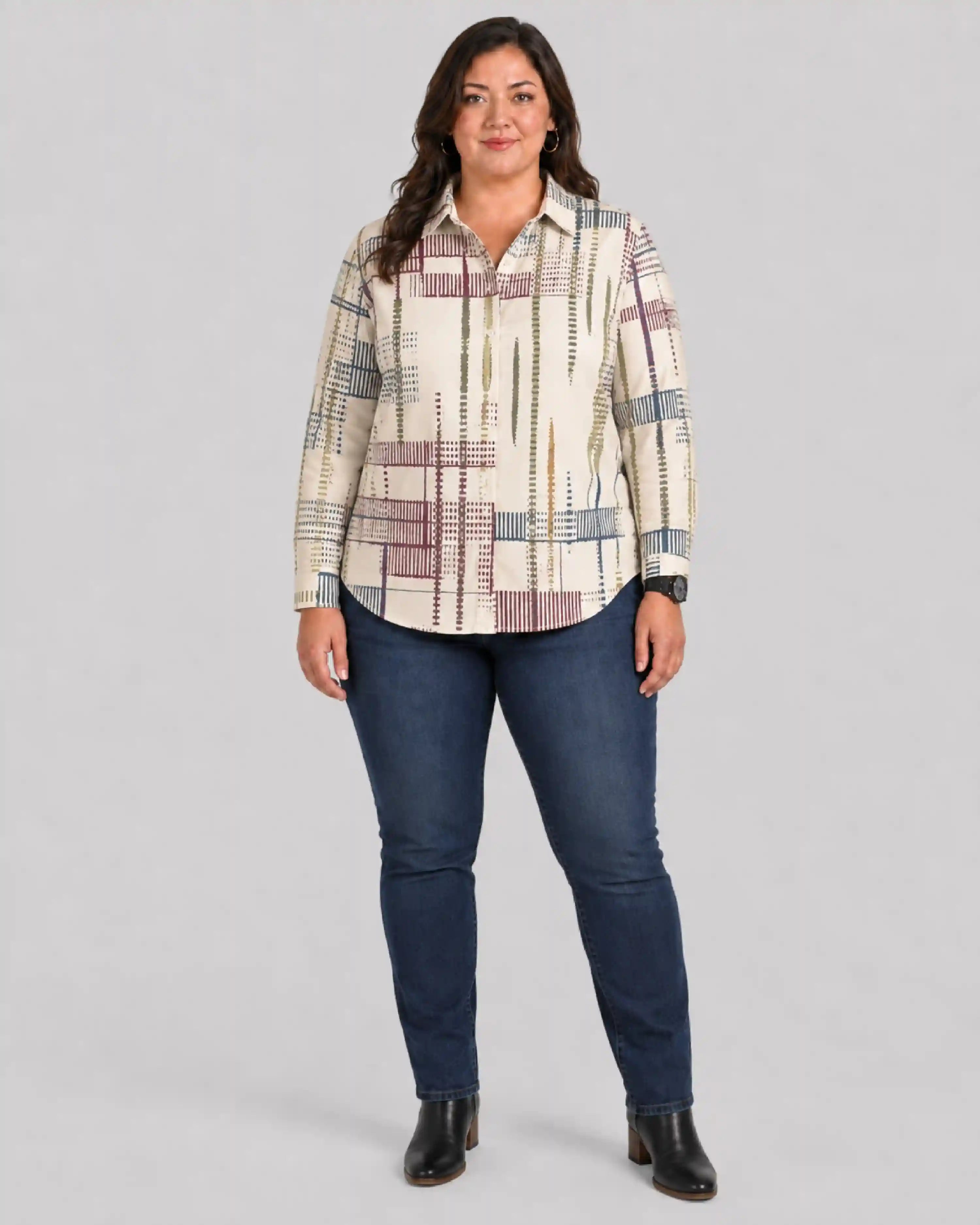 Abstract Linear Digital Print Women’s Plus Size Shirt