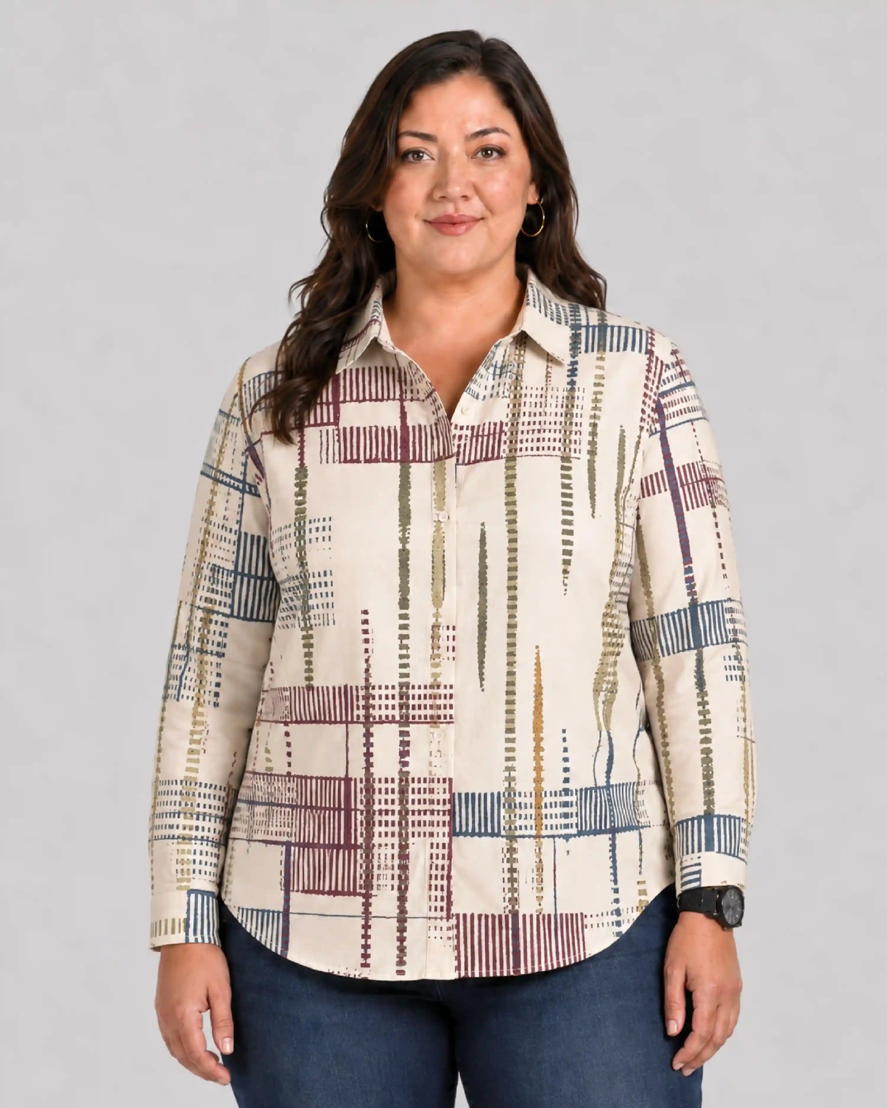 Abstract Linear Digital Print Women’s Plus Size Shirt