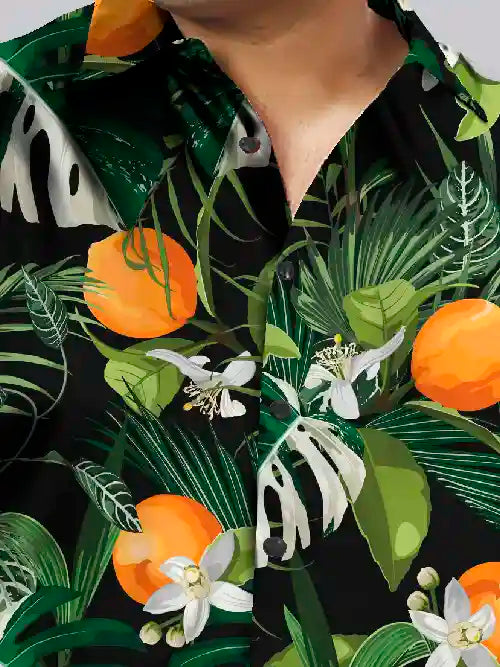 Orange Fruit  Branch Green Printed Men's Plus Size Half Sleeve Shirt